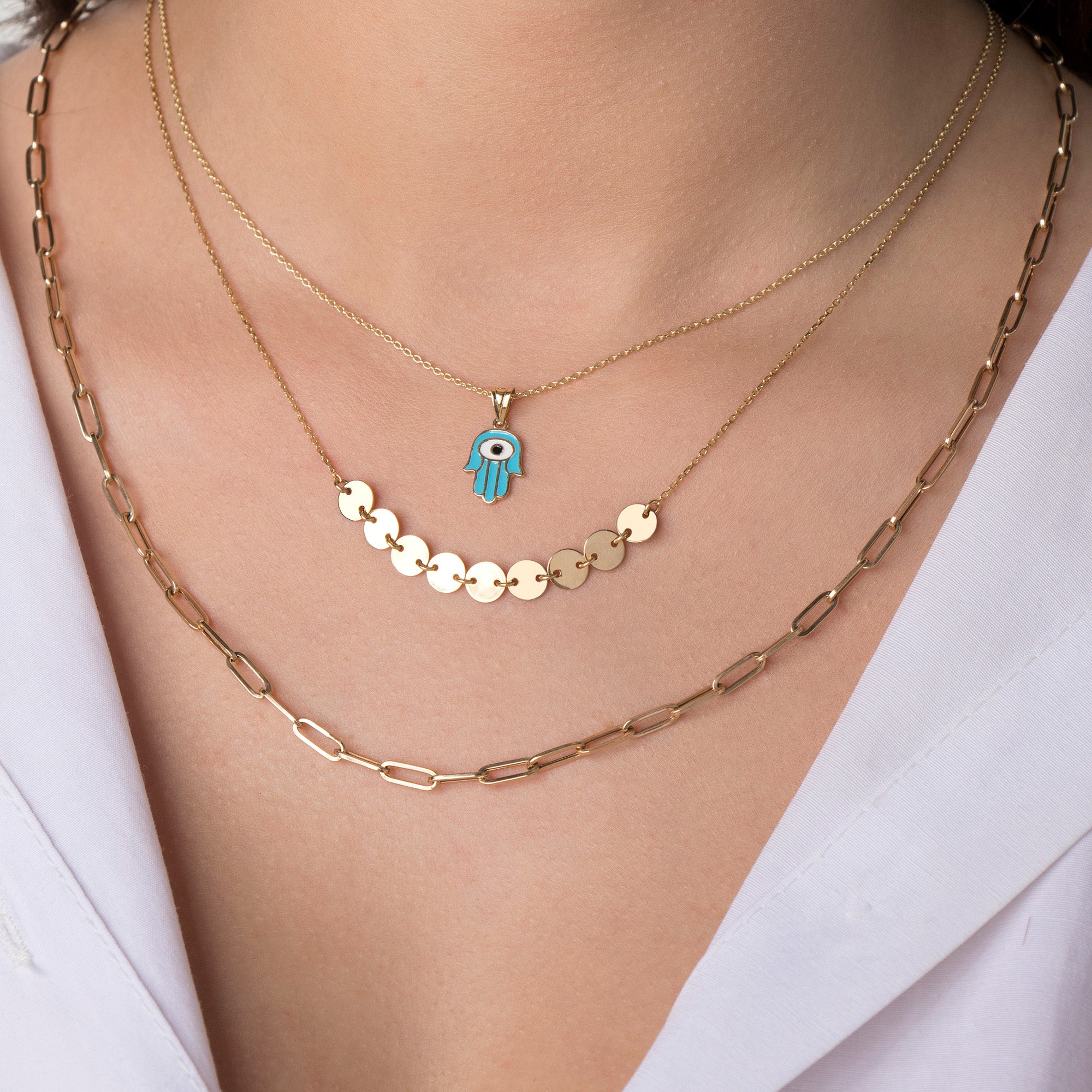 Blue Hamsa Protection Pendant in 14K Gold