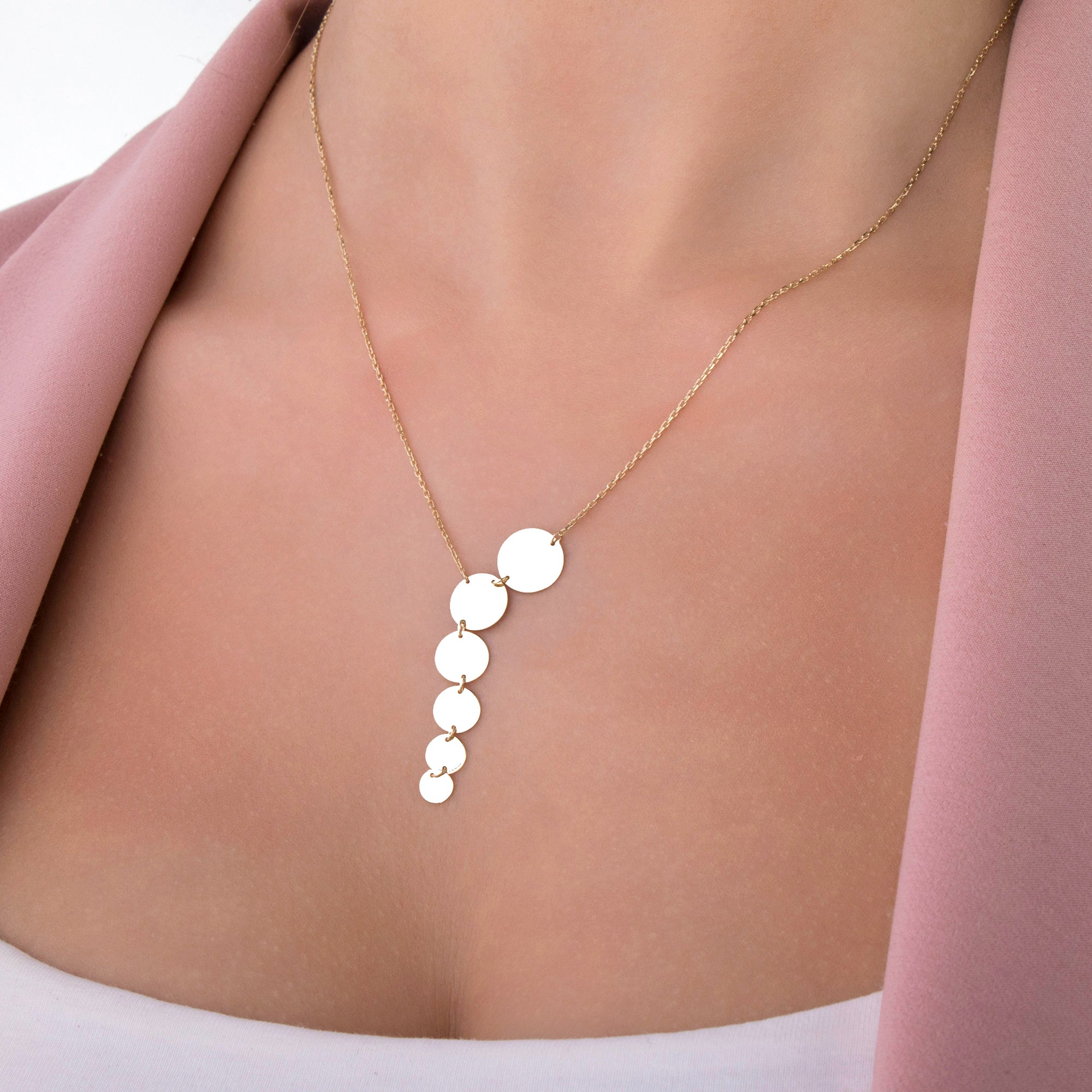 Circle Lariat Necklace in 14K Gold