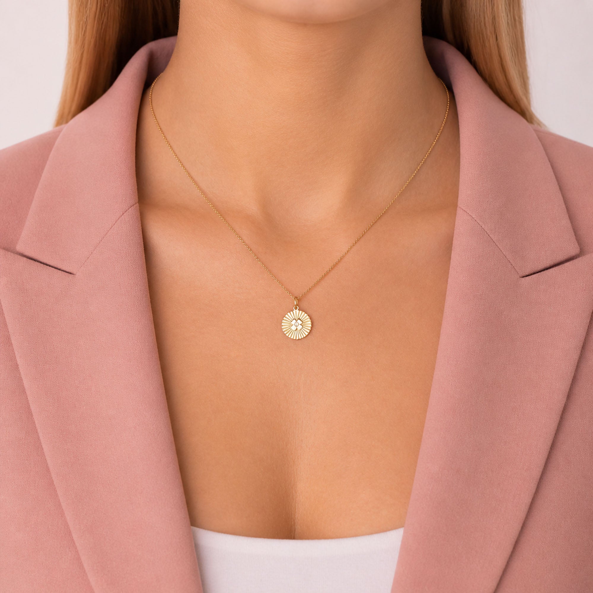 Mini Diamond Clover Coin Pendant in 14K Gold