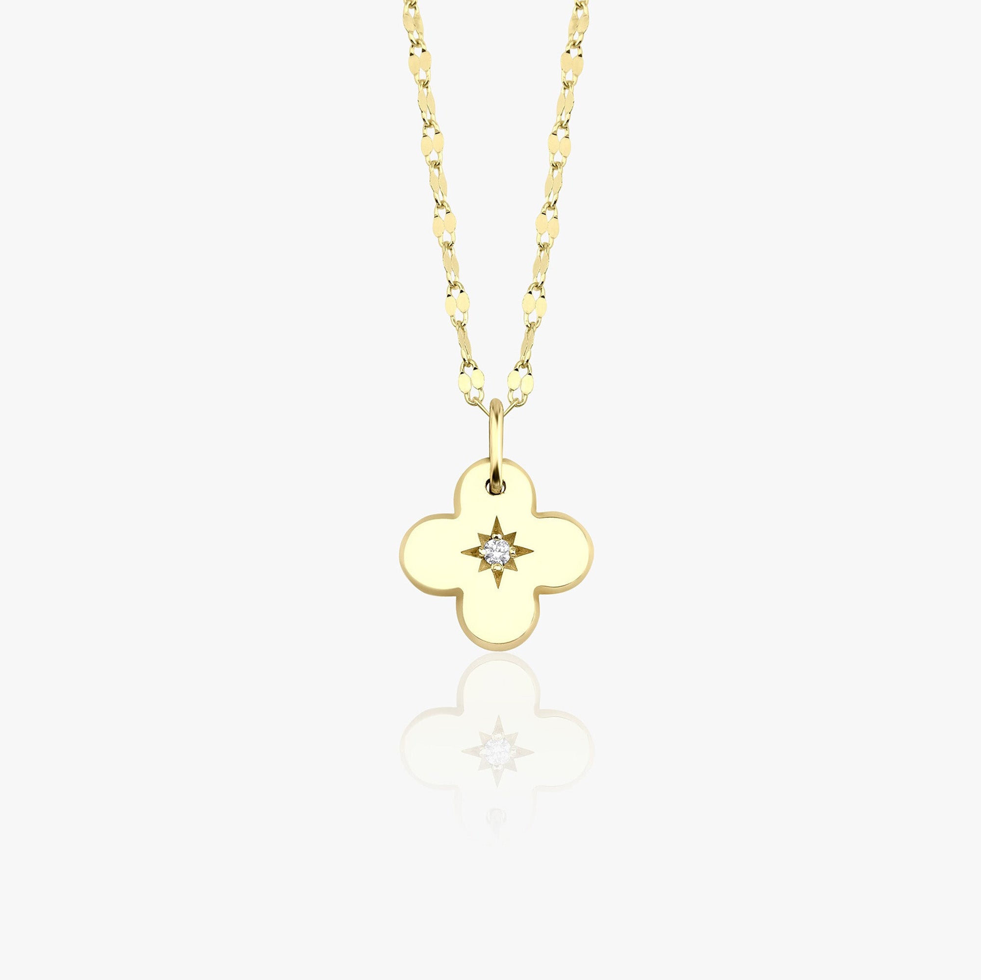 Diamond Clover Necklace With Glitter Chain in 14K Gold