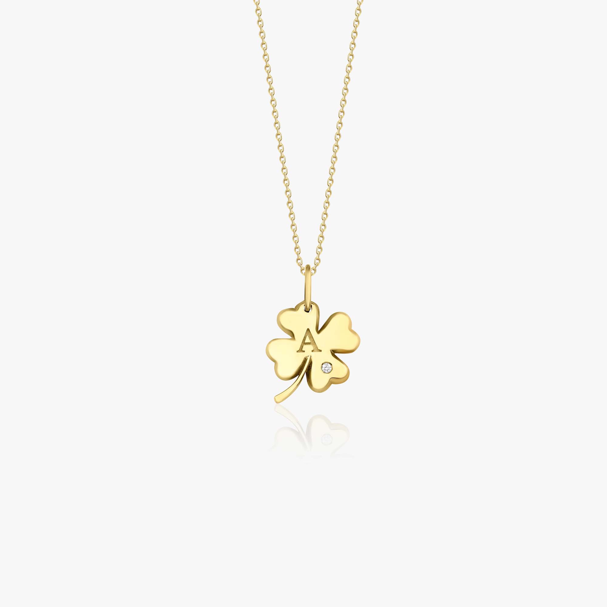 Clover Birthstone Initial Pendant Necklace in 14K Gold