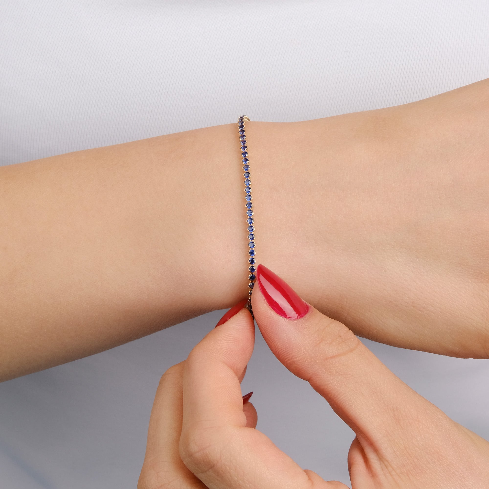 Created Sapphire Tennis Bracelet in 14K Gold