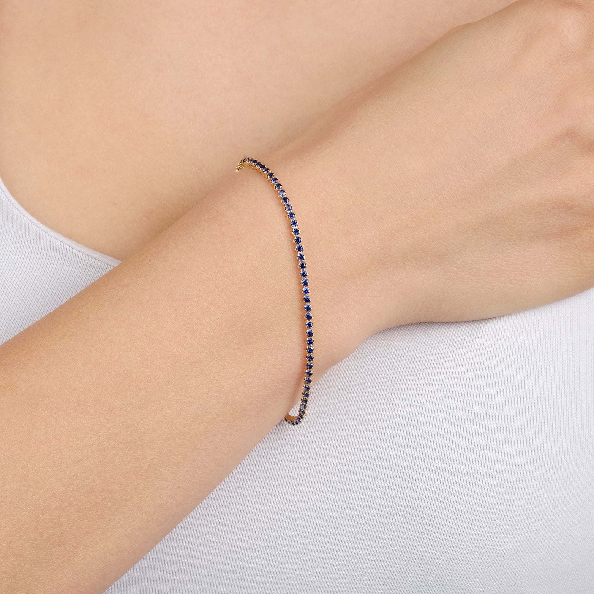 Created Sapphire Tennis Bracelet in 14K Gold