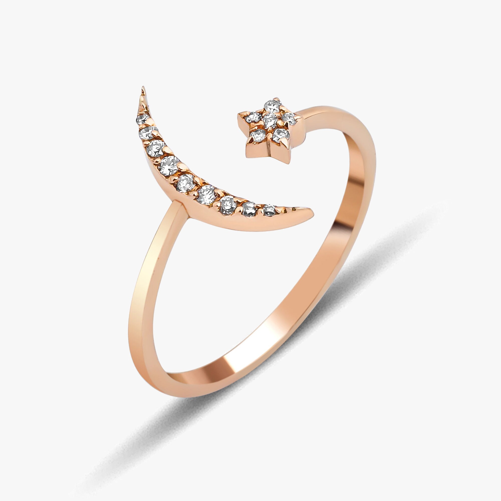 Diamond Crescent and Star Ring in 14K Gold