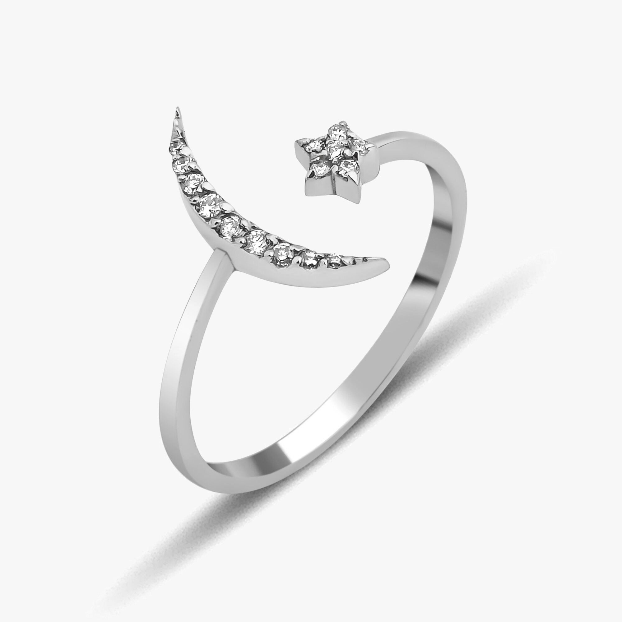 Diamond Crescent and Star Ring in 14K Gold