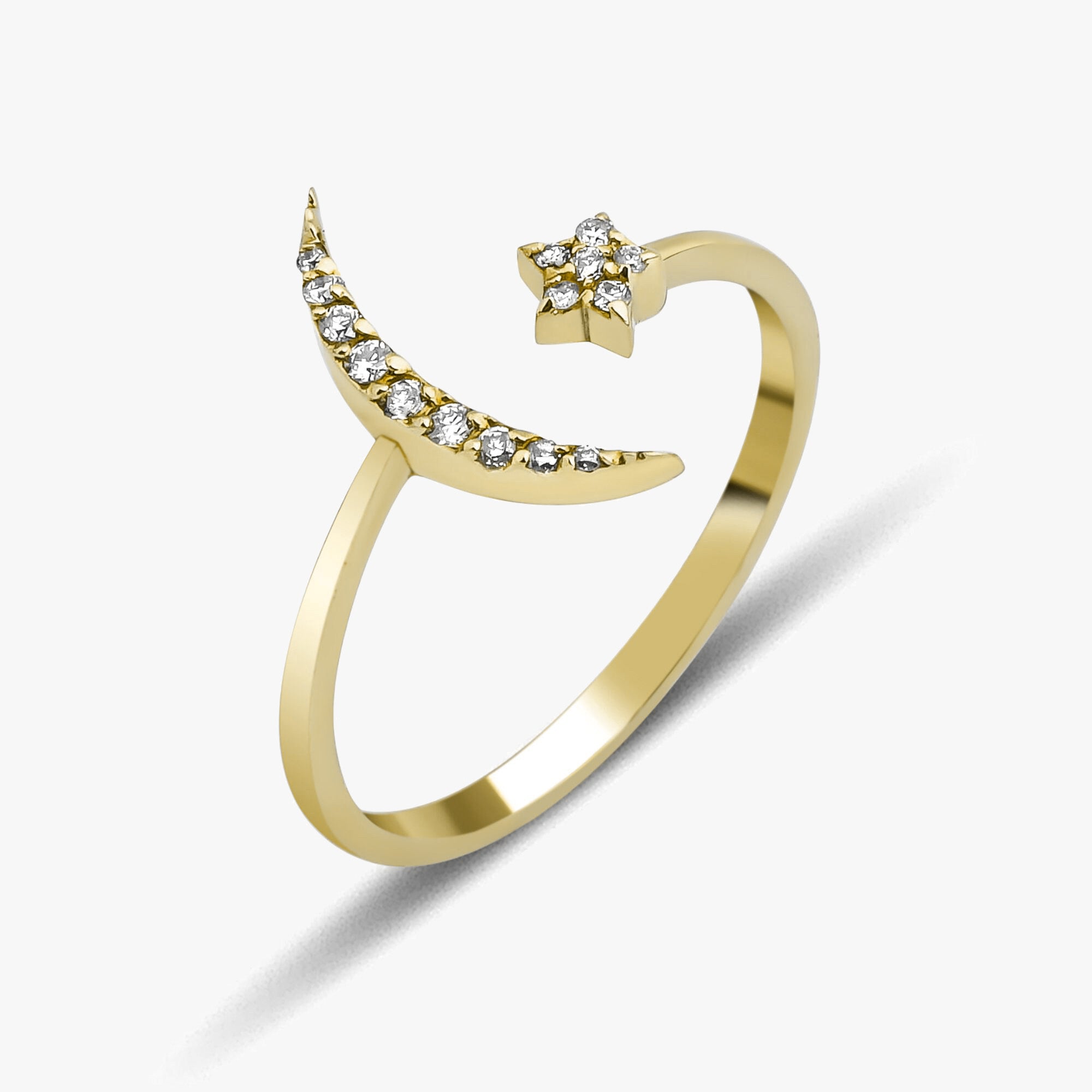 Diamond Crescent and Star Ring in 14K Gold
