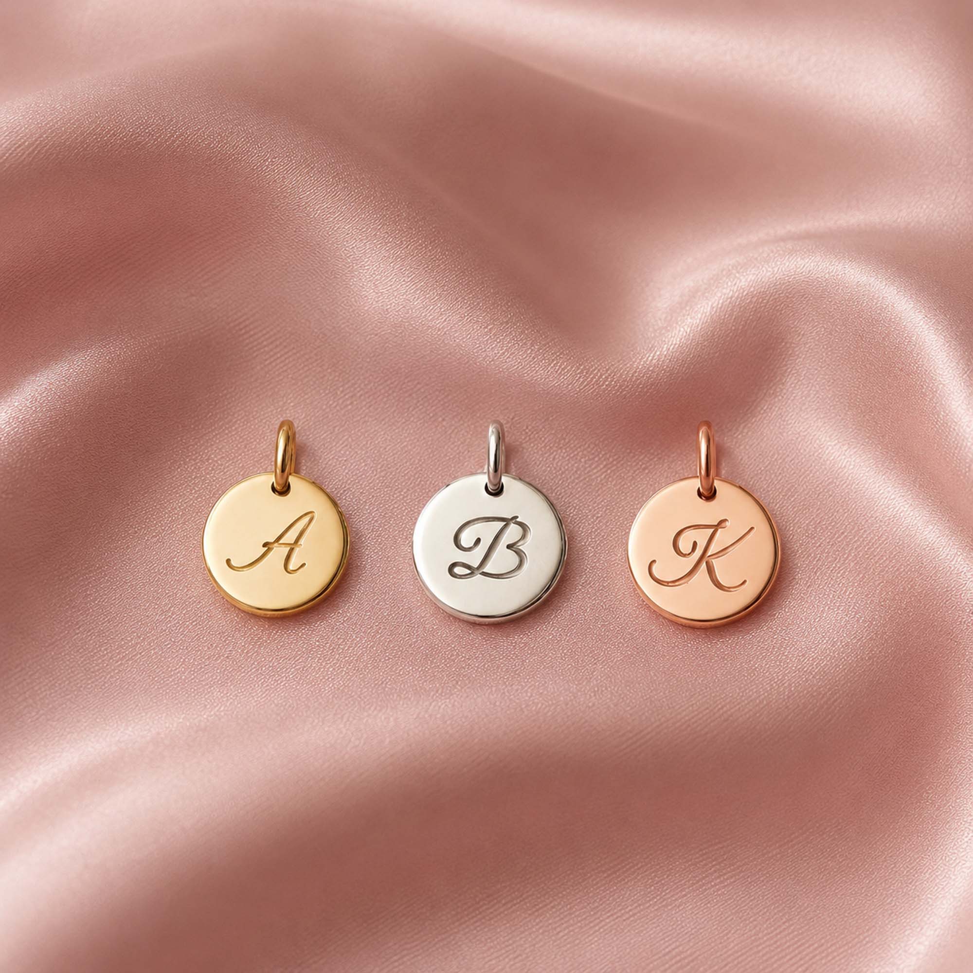 Mini Cursive Initial Disc Pendant in 14K Gold