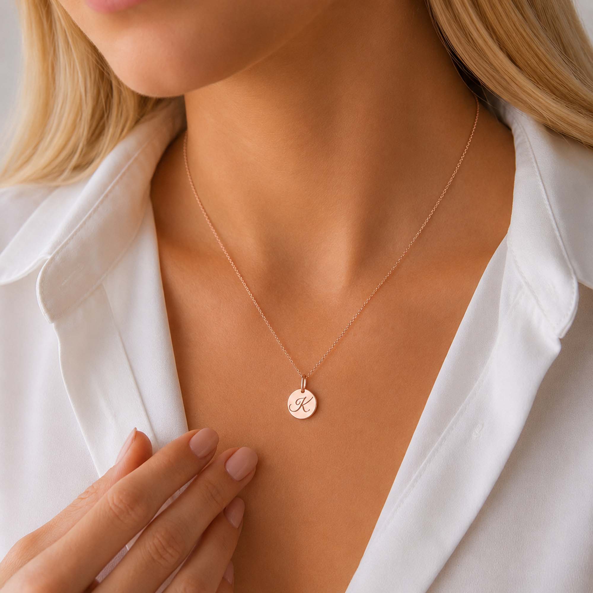 Mini Cursive Initial Disc Pendant in 14K Gold