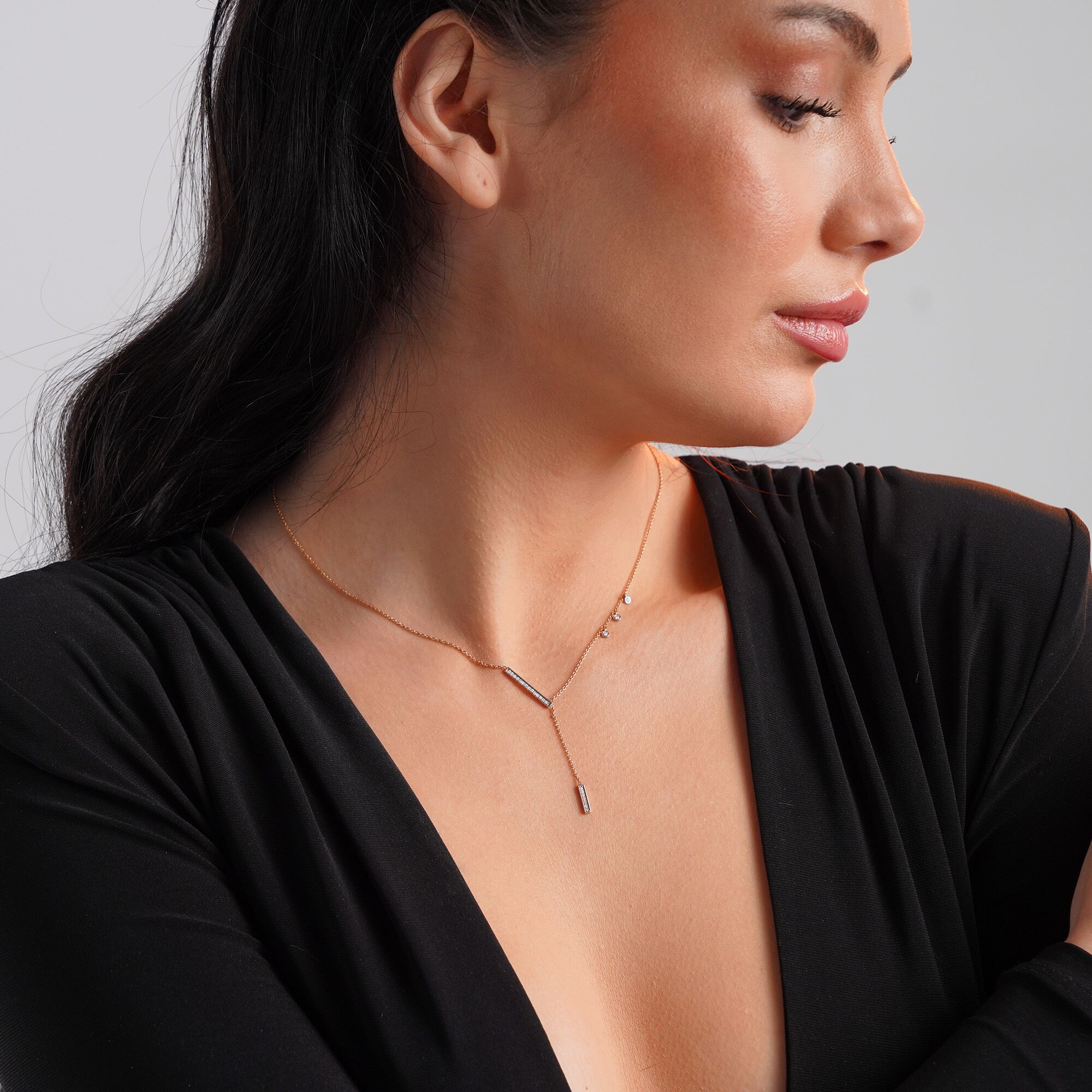 Diamond Lariat Necklace Available in 14K and 18K Gold