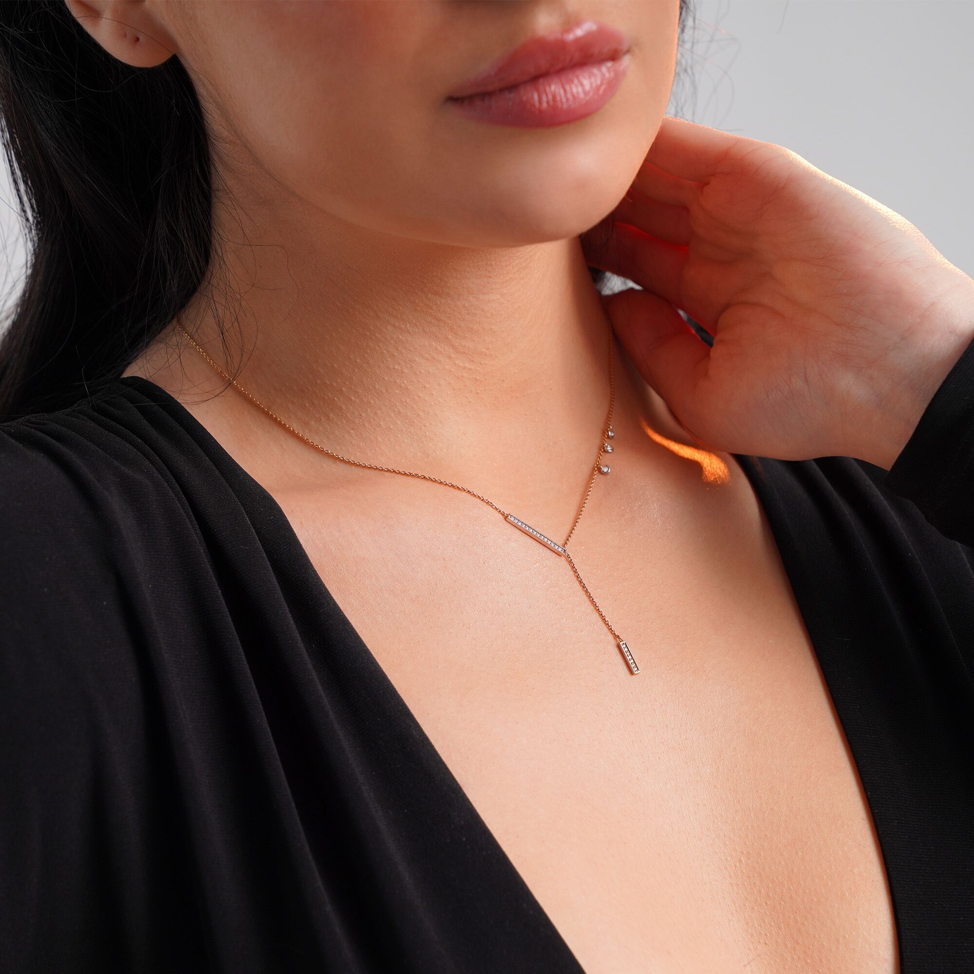 Diamond Lariat Necklace Available in 14K and 18K Gold