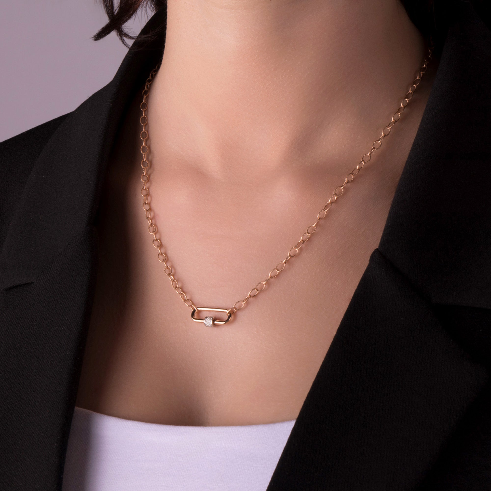 Diamond Carabiner Lock Necklace in 14K Gold / Mini Carabiner