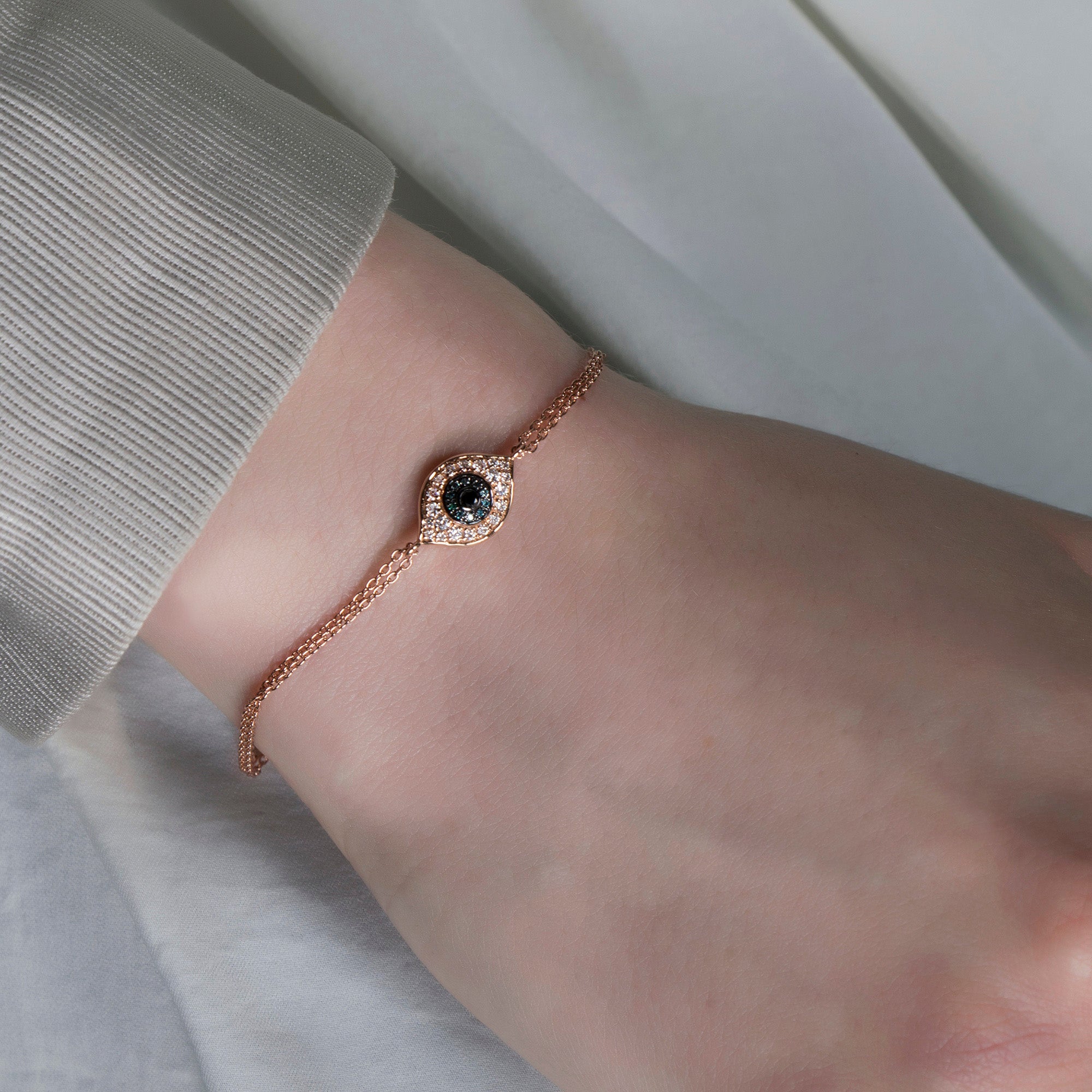 Multicolor Diamond Evil Eye Bracelet in 14K Gold