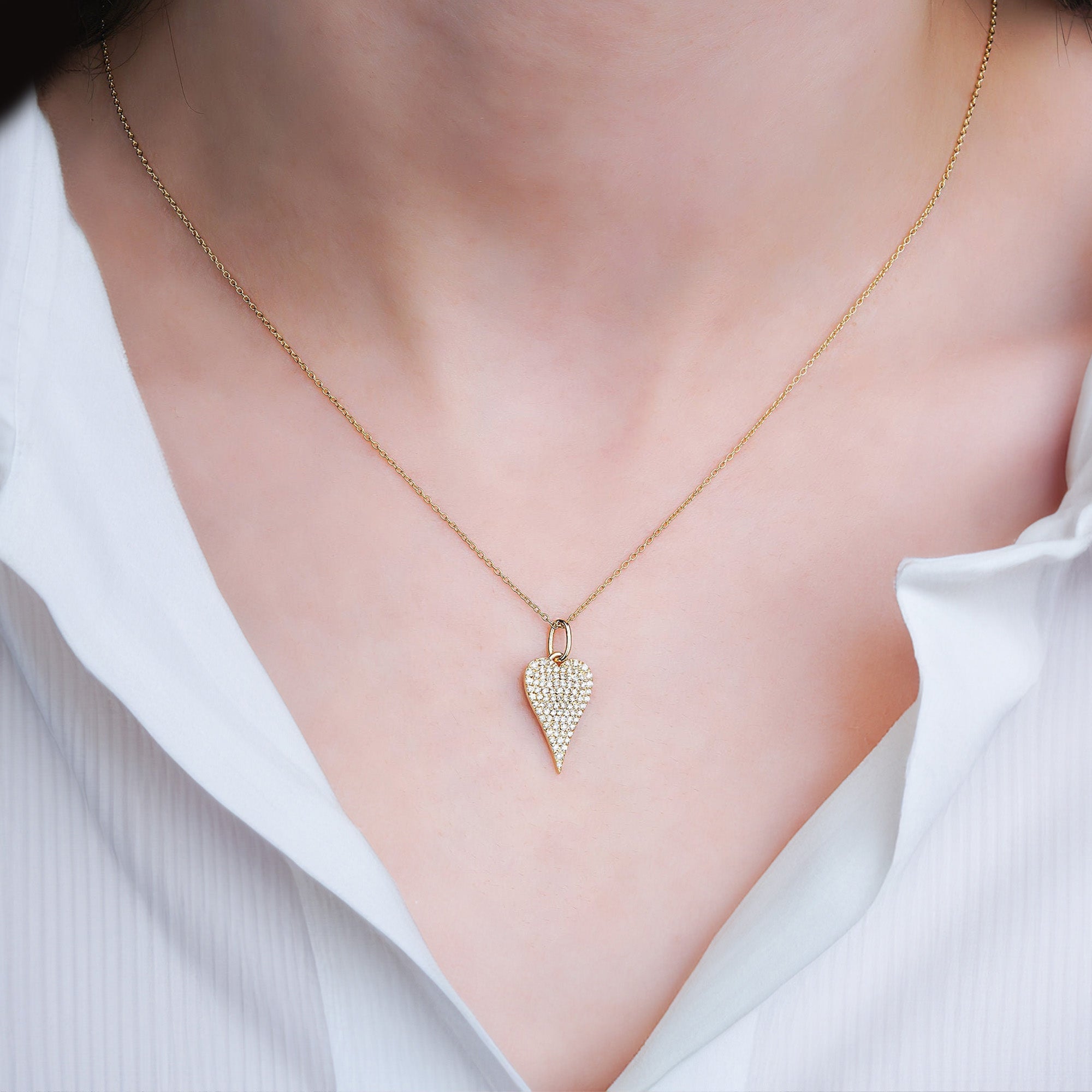 Diamond Elongated Heart Necklace in 14K Gold