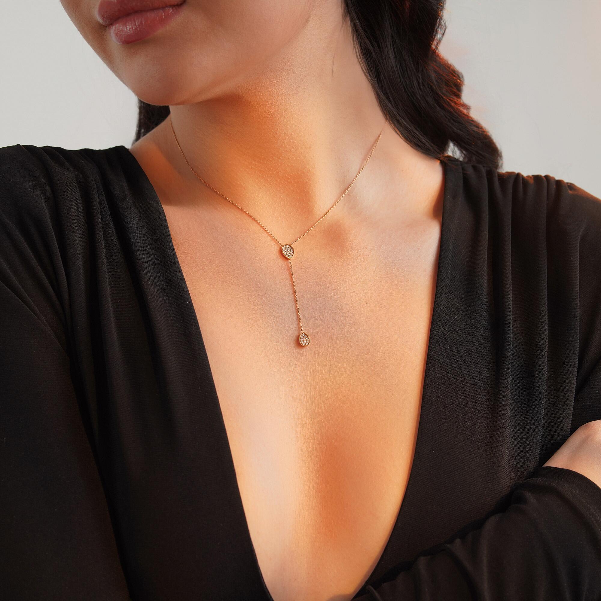 Diamond Raindrop Lariat Necklace in 18K Gold