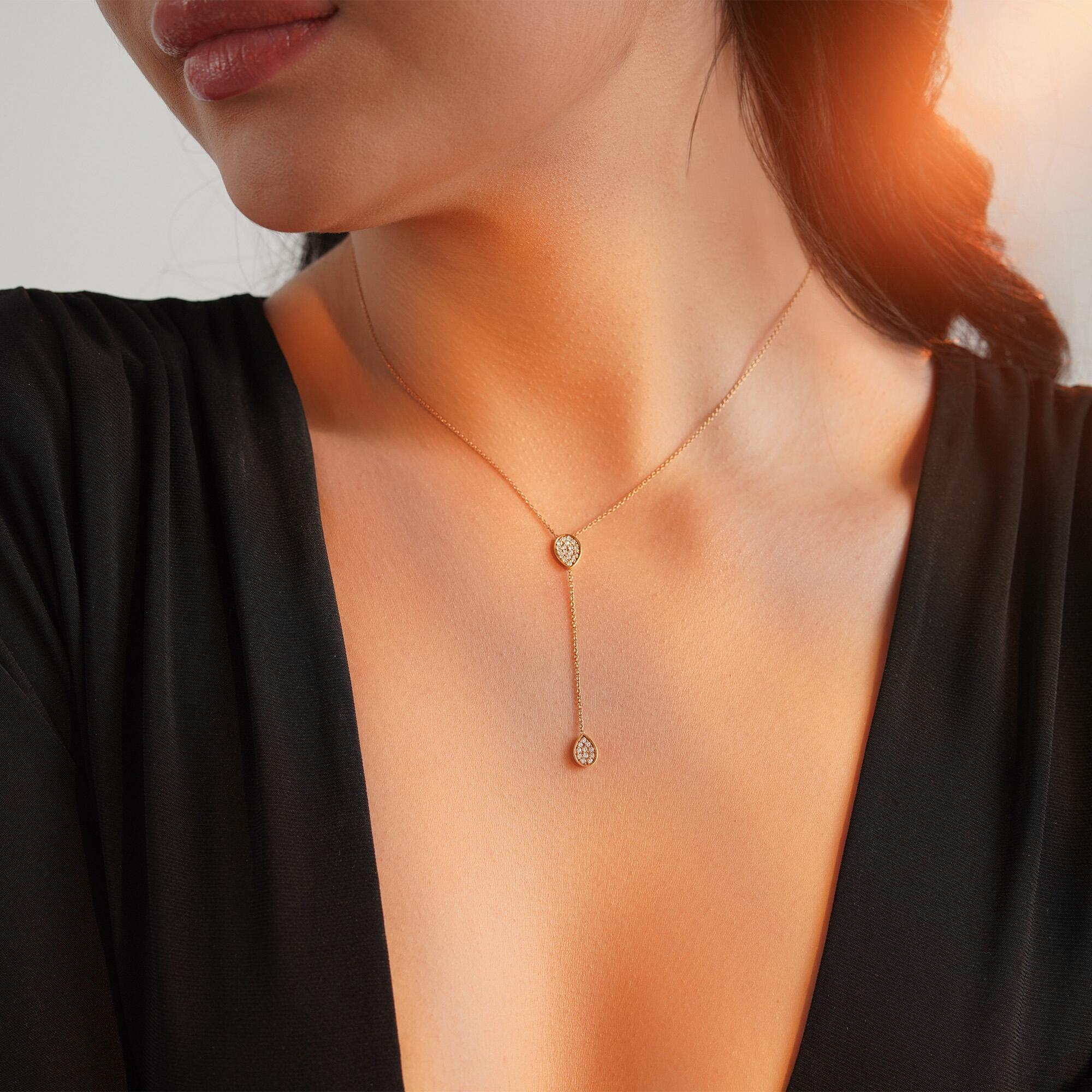 Diamond Raindrop Lariat Necklace in 18K Gold