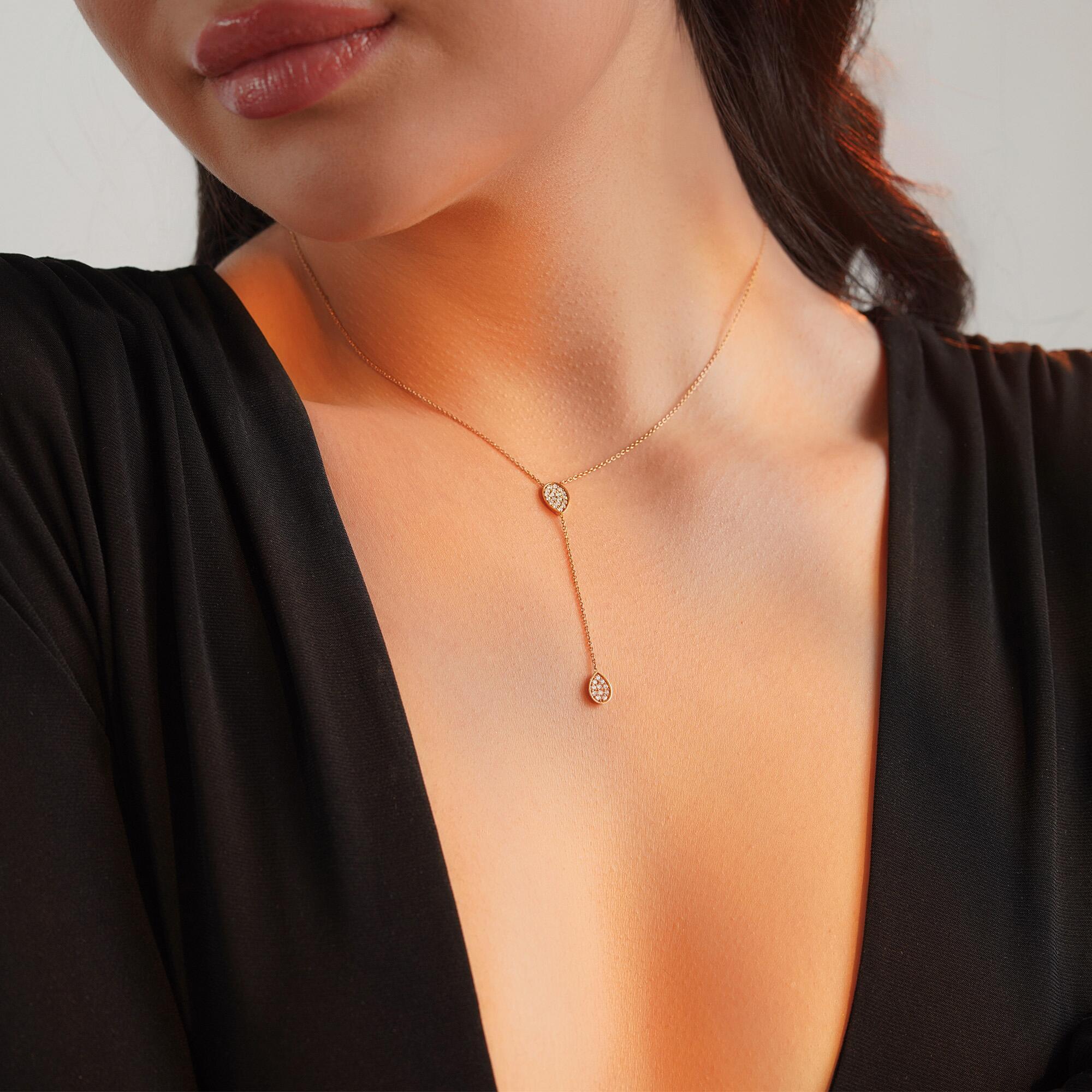 Diamond Raindrop Lariat Necklace in 18K Gold