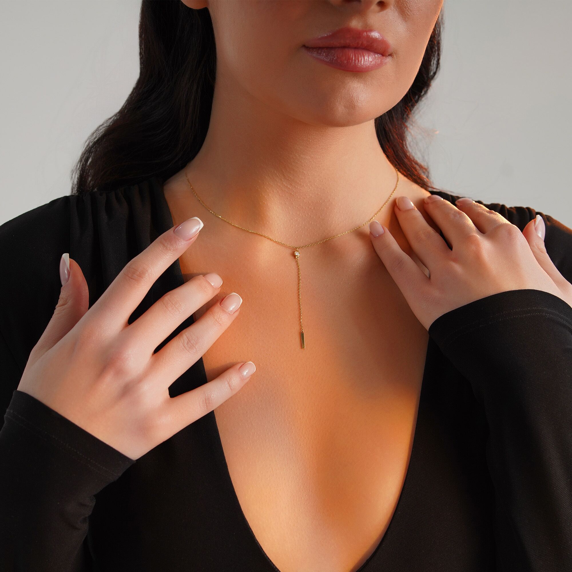 Minimal Diamond Lariat Necklace in 14K Gold