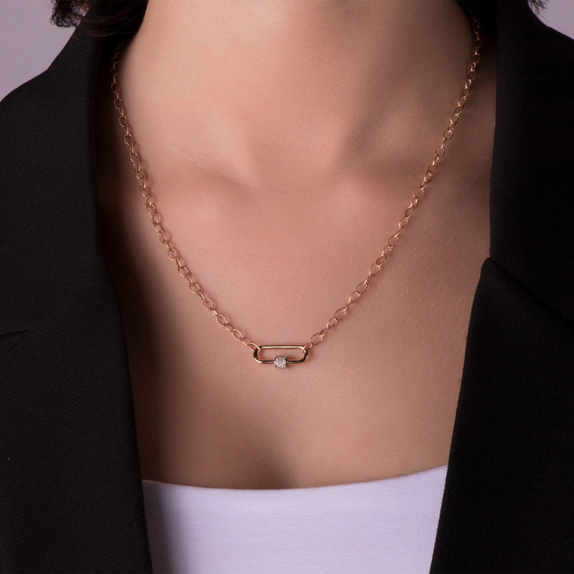Diamond Carabiner Lock Necklace in 14K Gold / Mini Carabiner