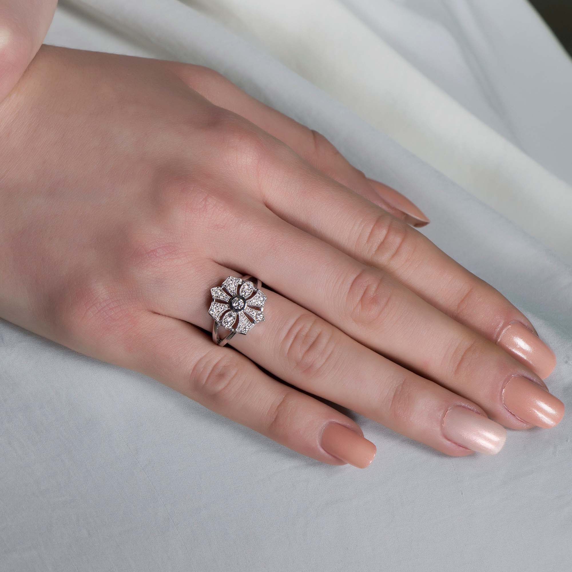 Diamond Cross Ring in 14K Gold