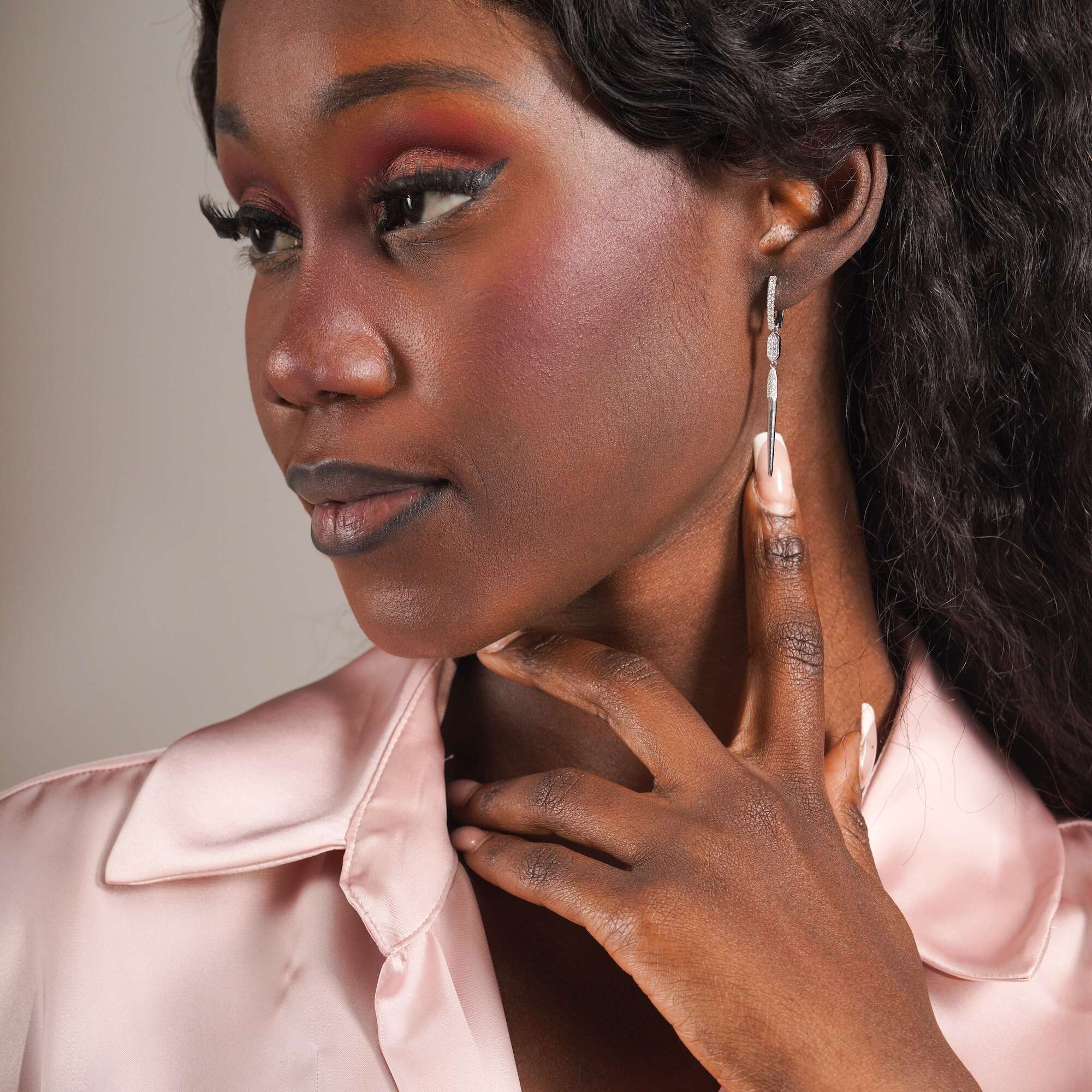 Diamond Long Spike Drop Earrings in 14K Gold