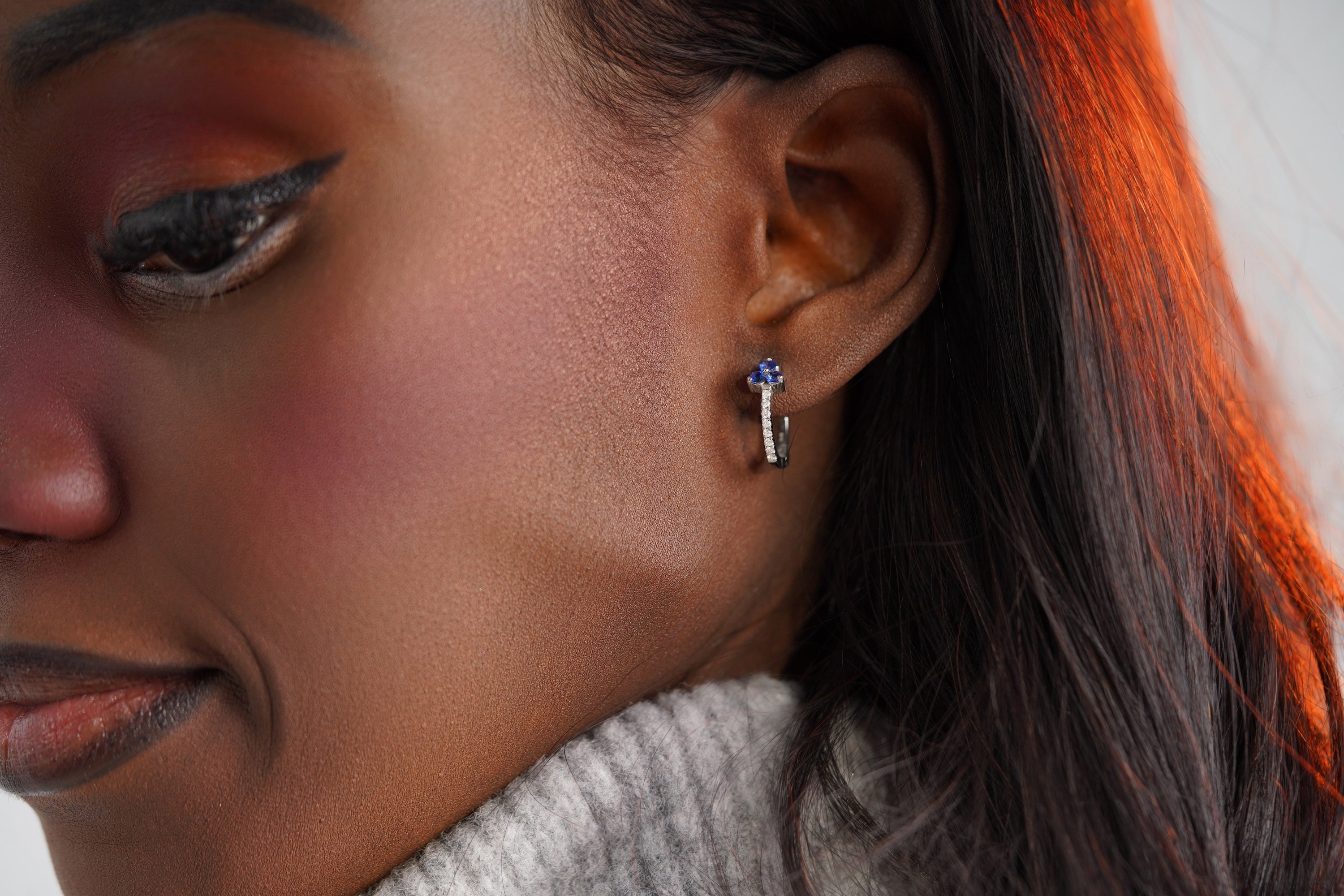 Sapphire Trio Hoop Earrings Available in 14K and 18K Gold