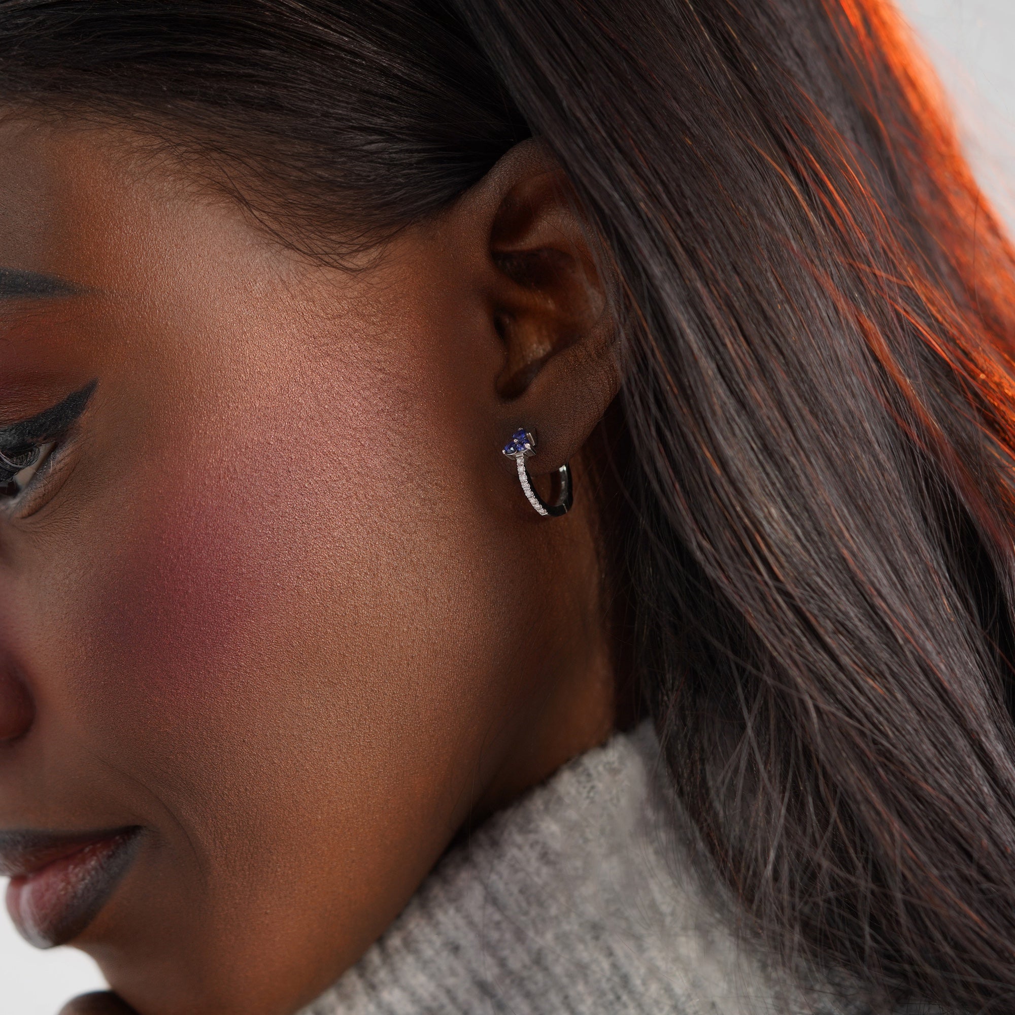 Sapphire Trio Hoop Earrings Available in 14K and 18K Gold