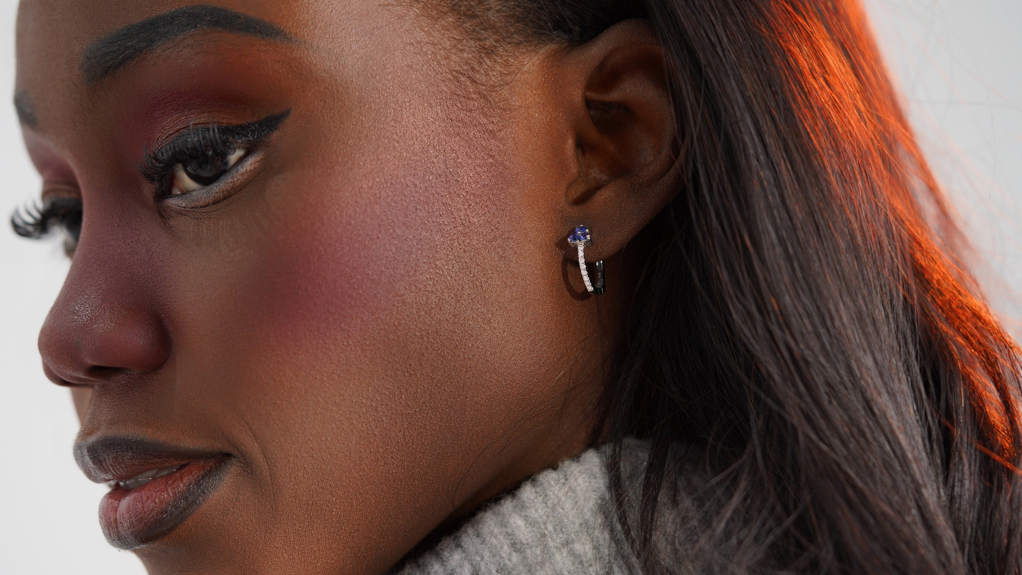 Sapphire Trio Hoop Earrings Available in 14K and 18K Gold