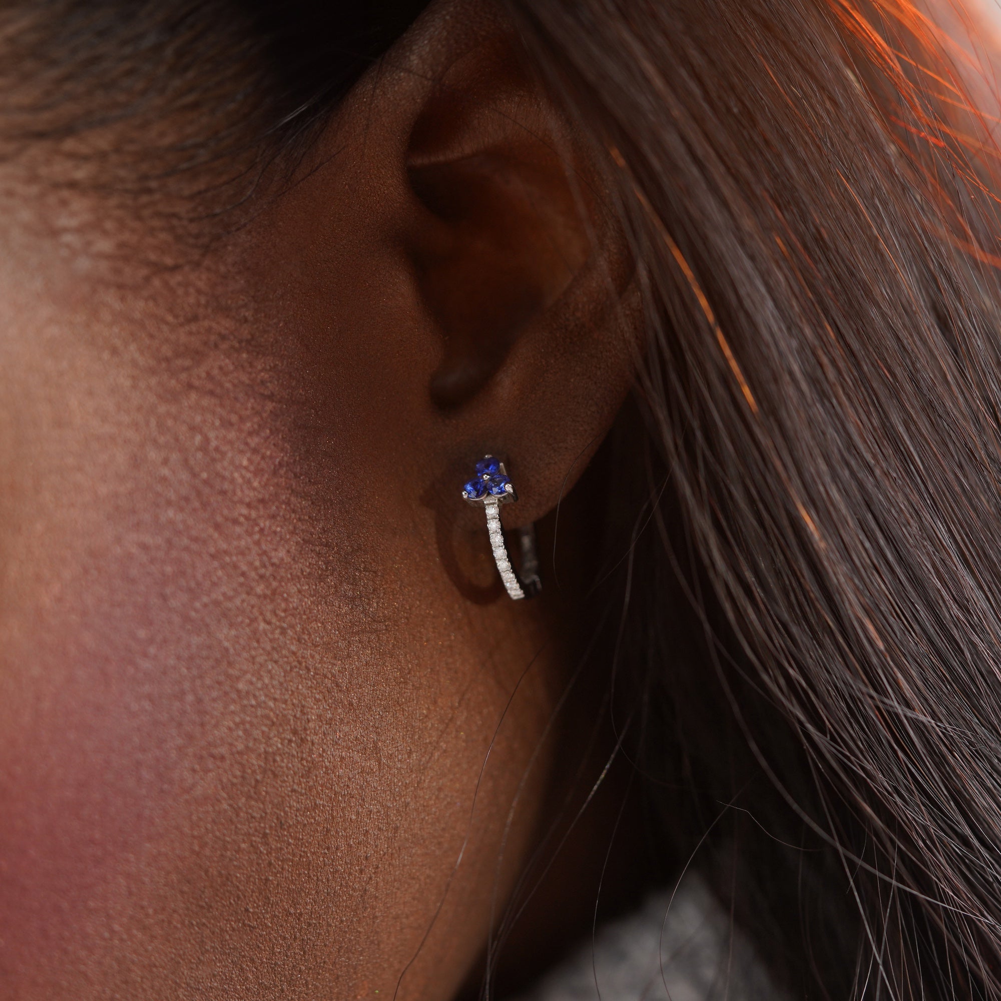 Sapphire Trio Hoop Earrings Available in 14K and 18K Gold
