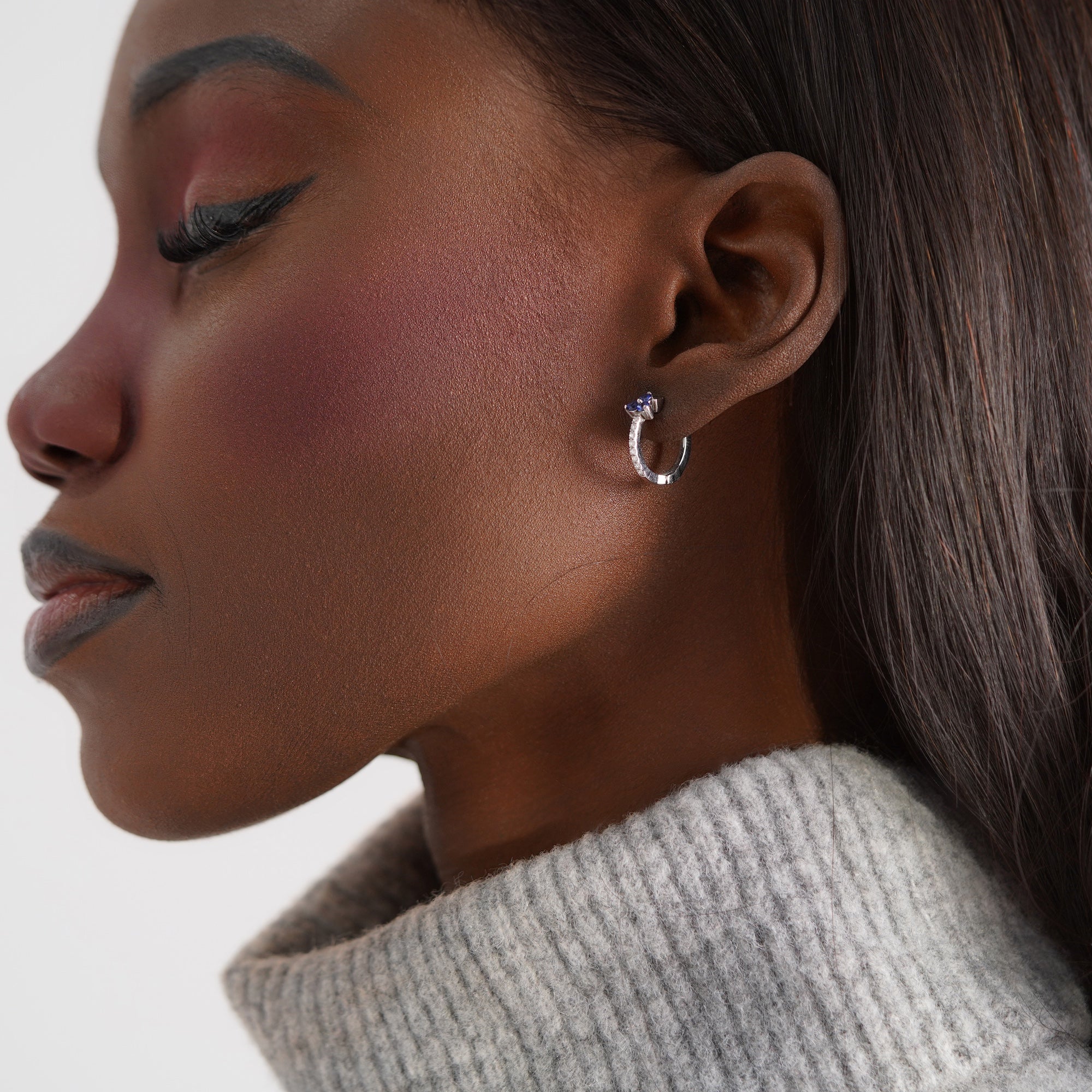 Sapphire Trio Hoop Earrings Available in 14K and 18K Gold