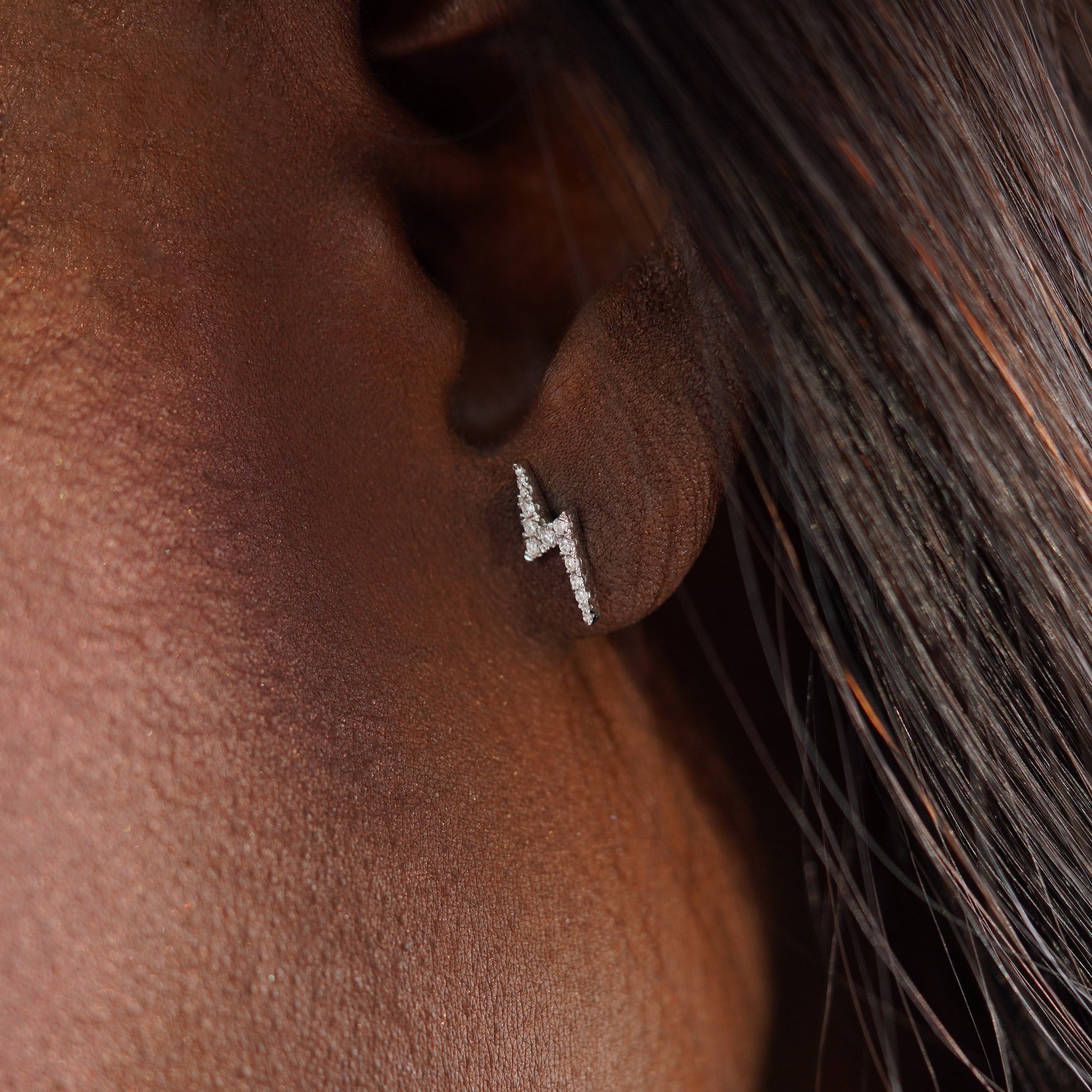 Single Diamond Lightning Stud Available in 14K and 18K Gold