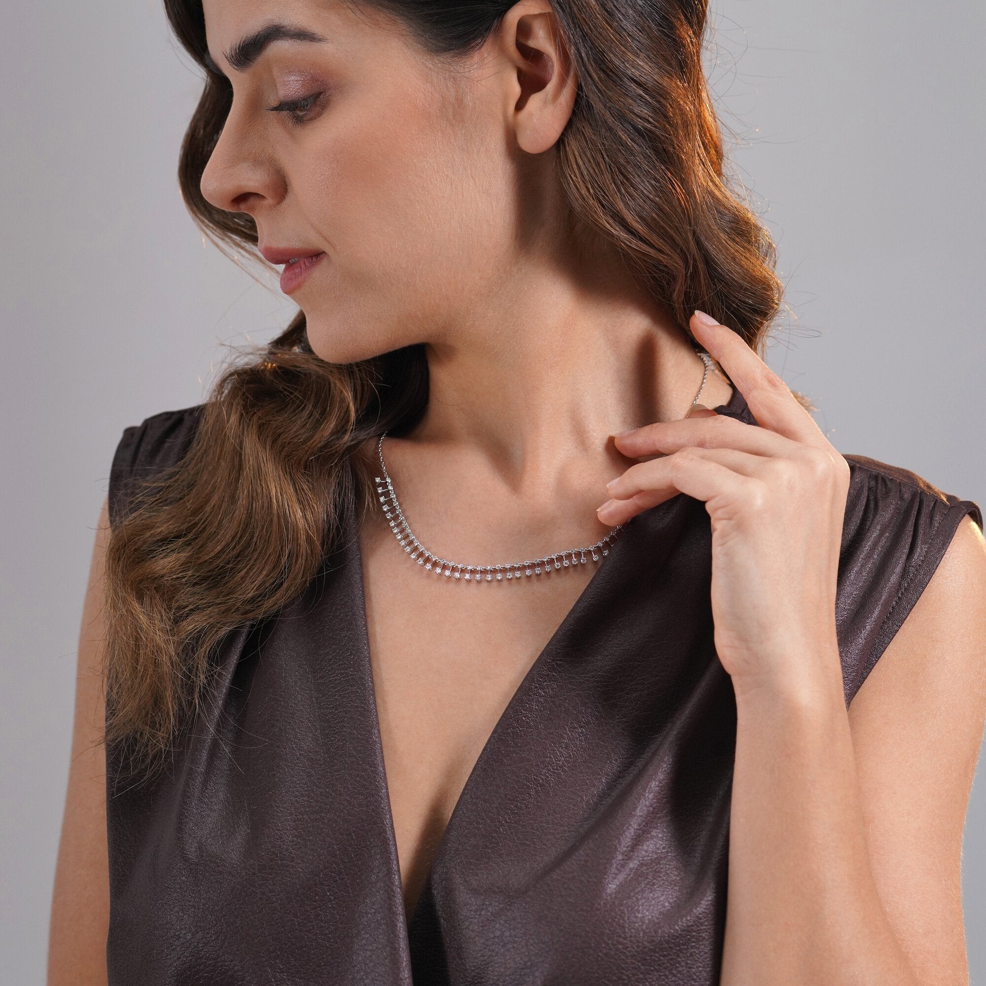 Long Diamond Station Necklace