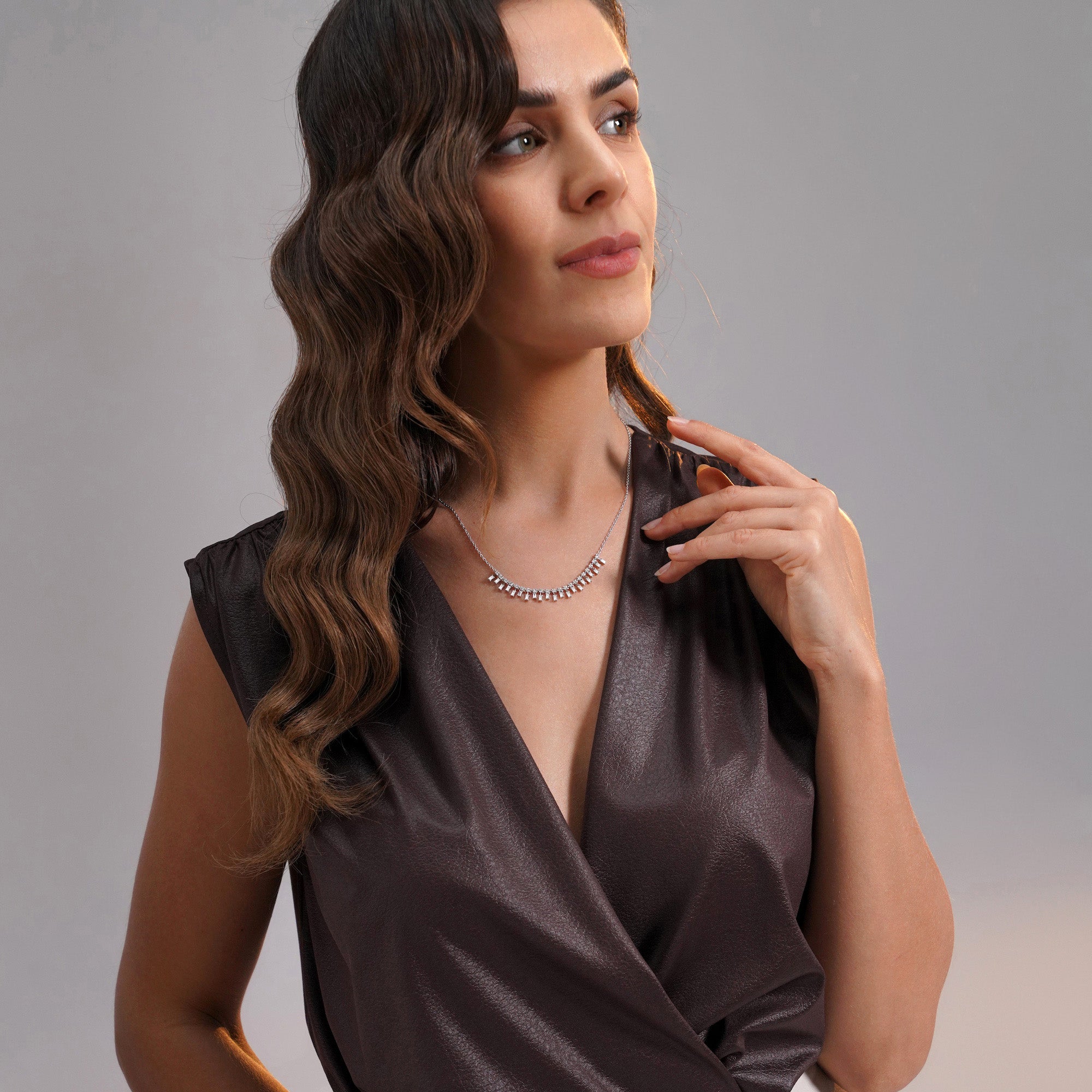 Baguette Diamond Station Necklace