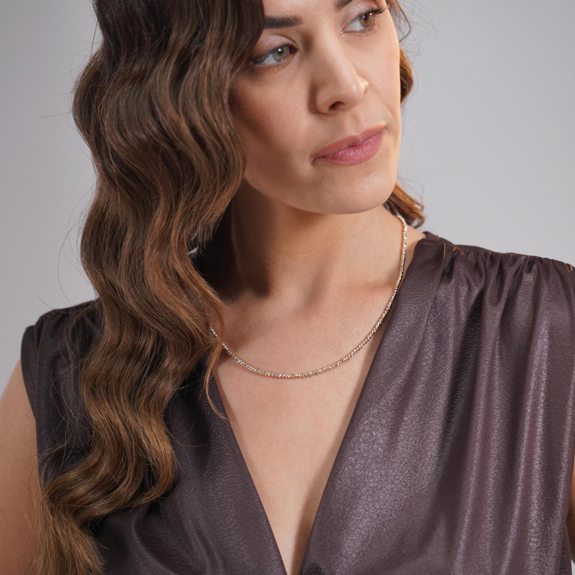 Tricolor Laser Cut Beaded Chain Necklace