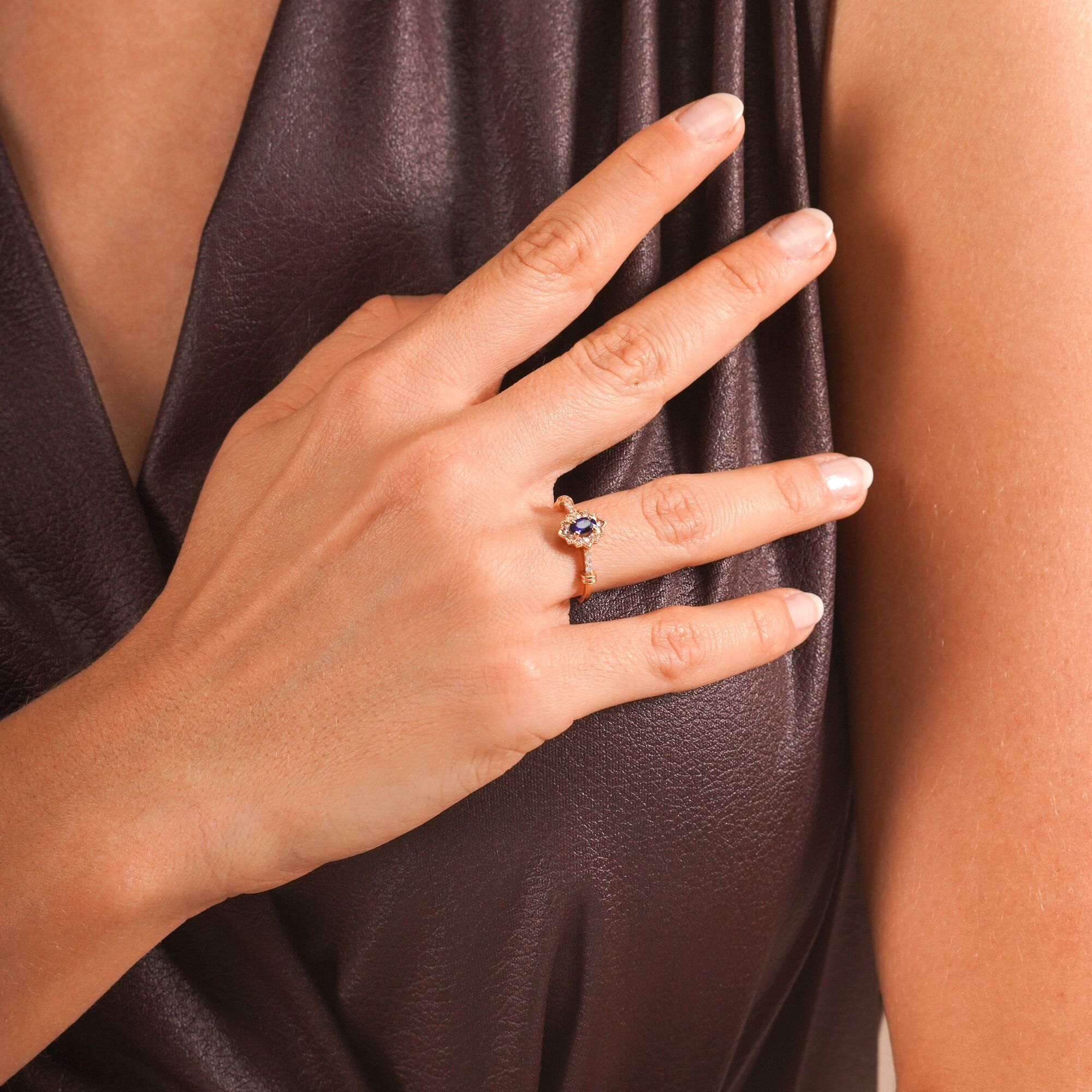 Blue Sapphire and Diamond North Star Ring