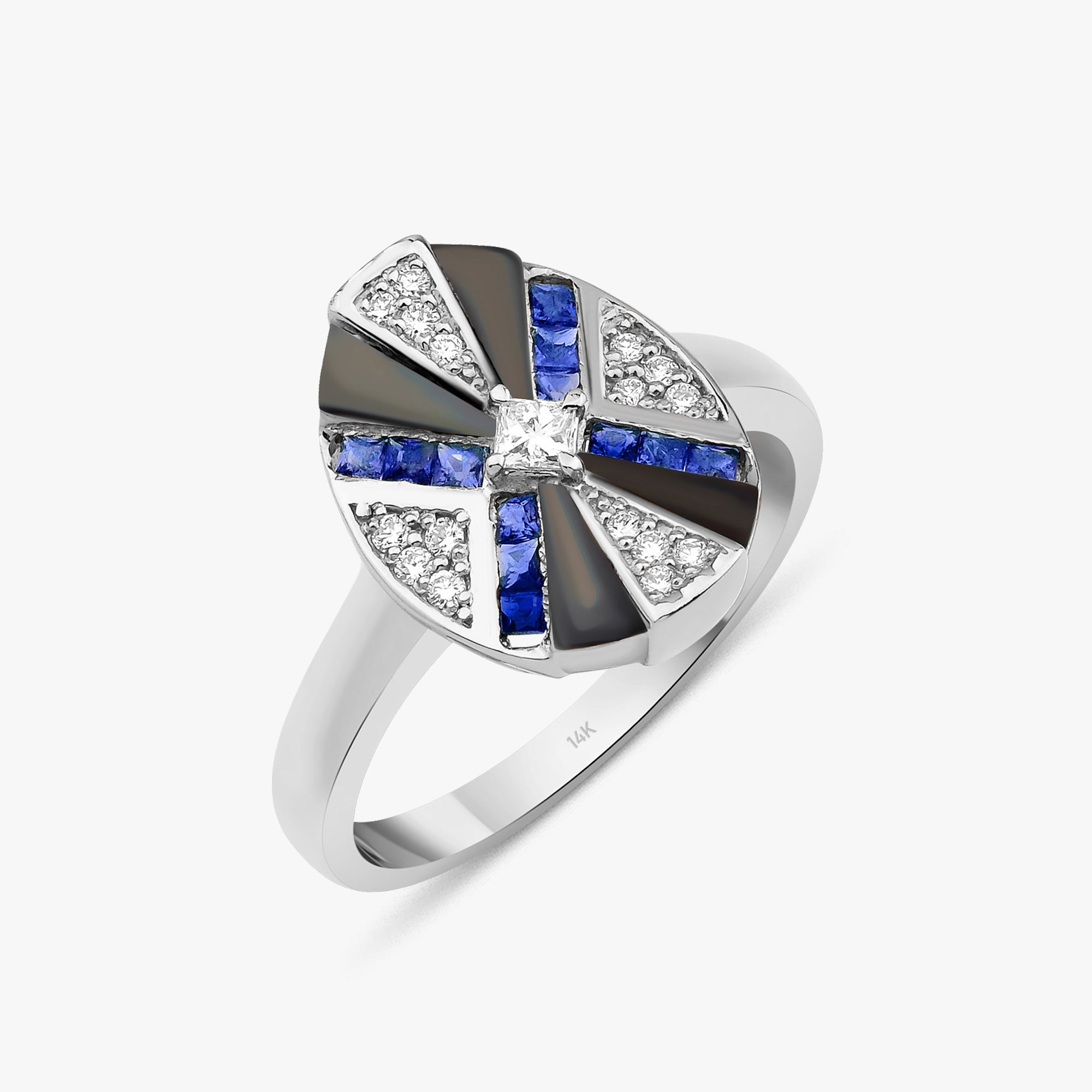 Blue Sapphire and Diamond X Ring