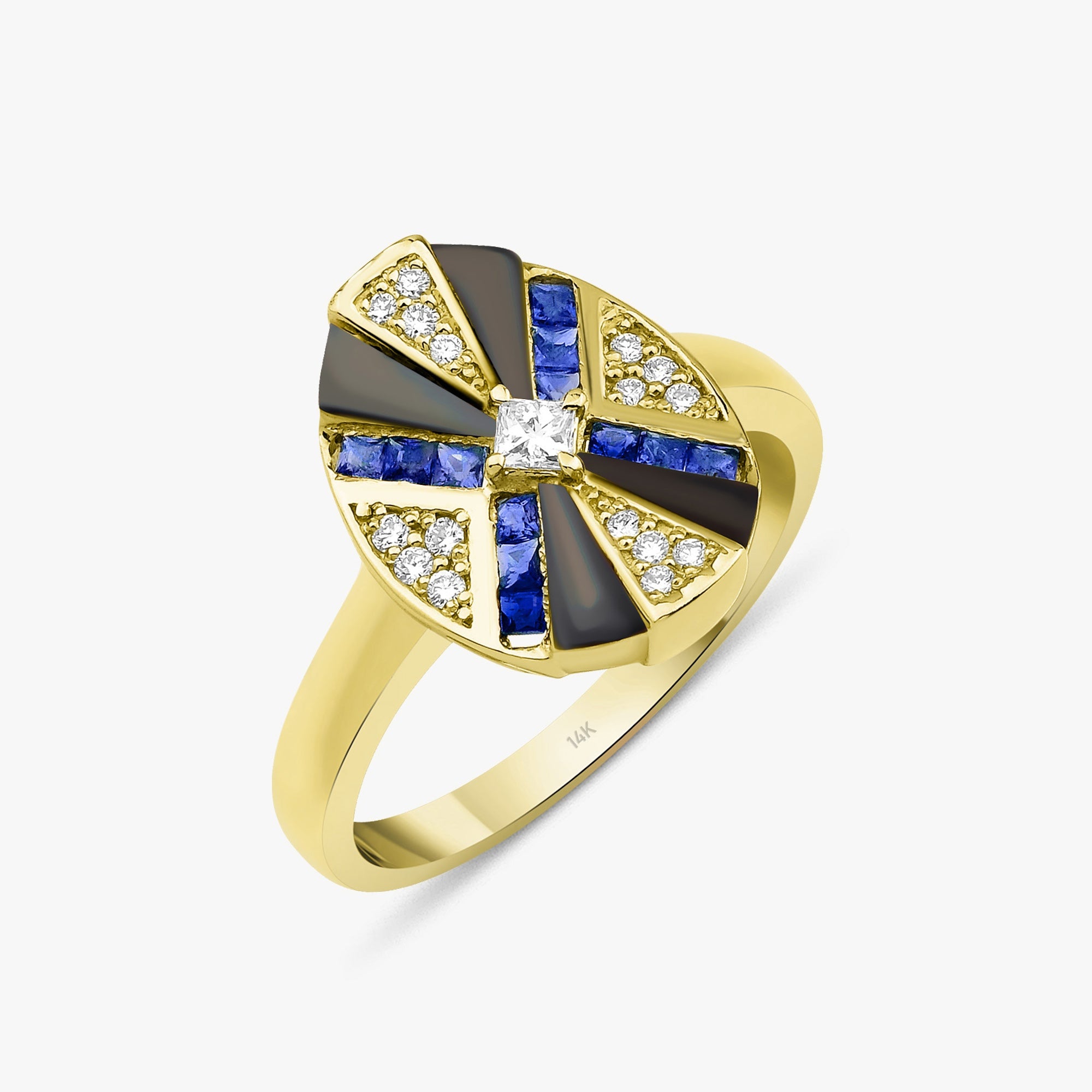 Blue Sapphire and Diamond X Ring