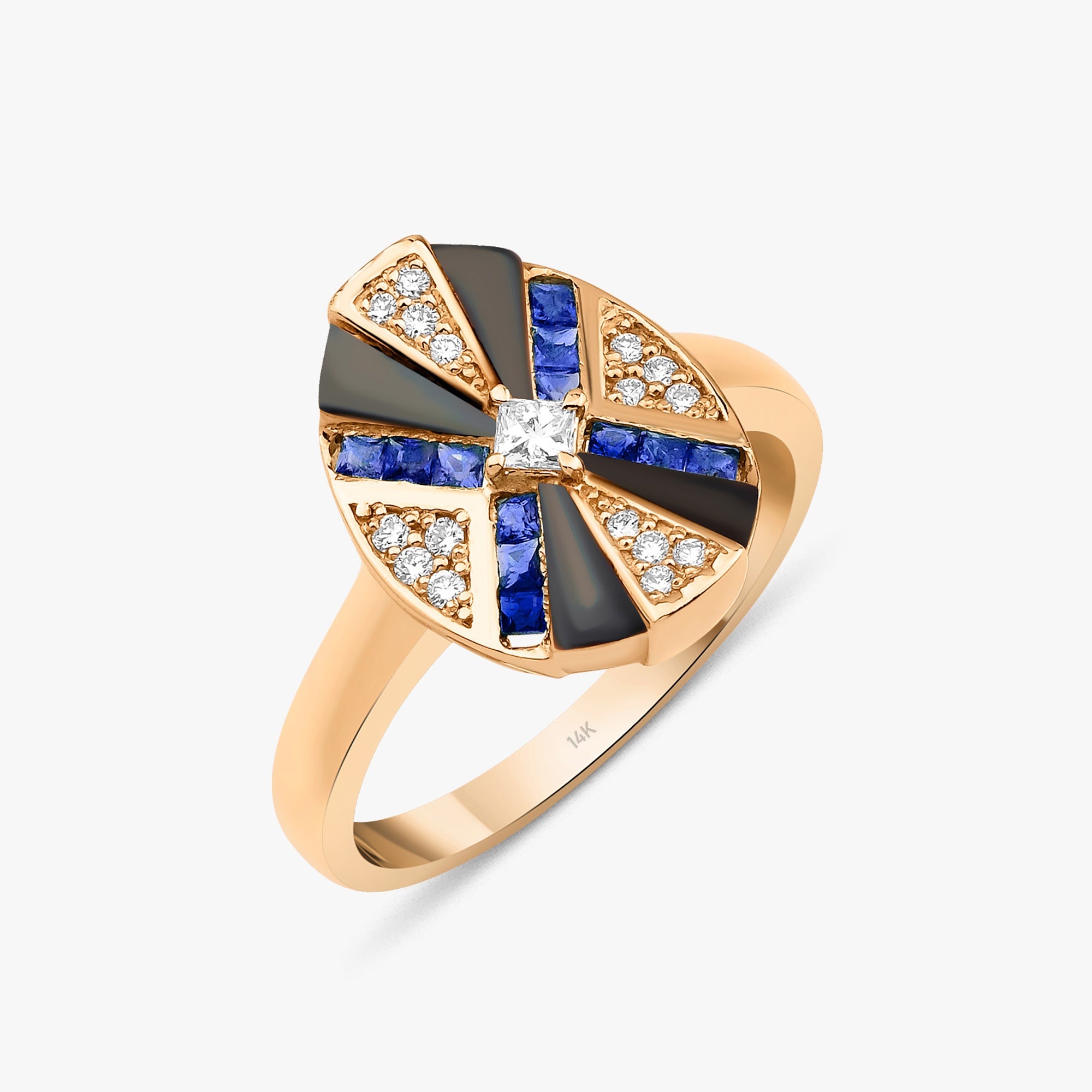 Blue Sapphire and Diamond X Ring