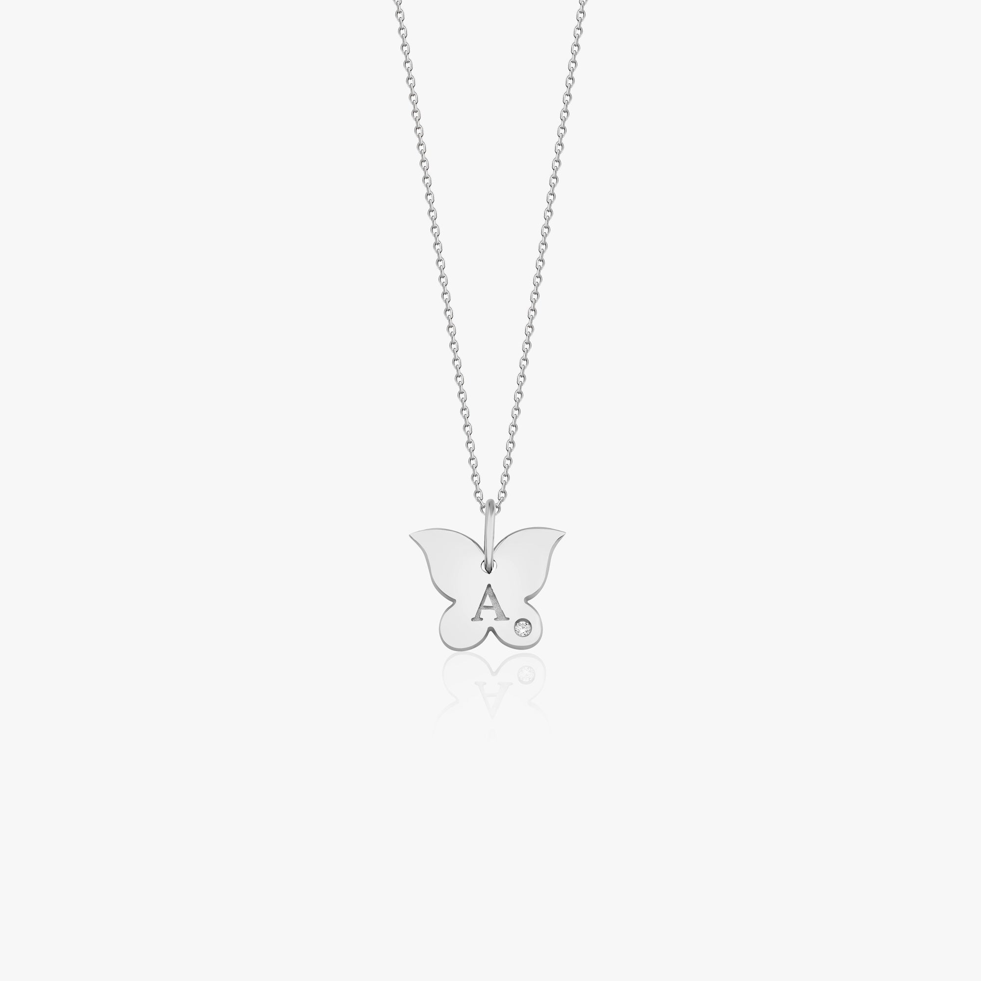 Birthstone Butterfly Initial Pendant Necklace in 14K Gold