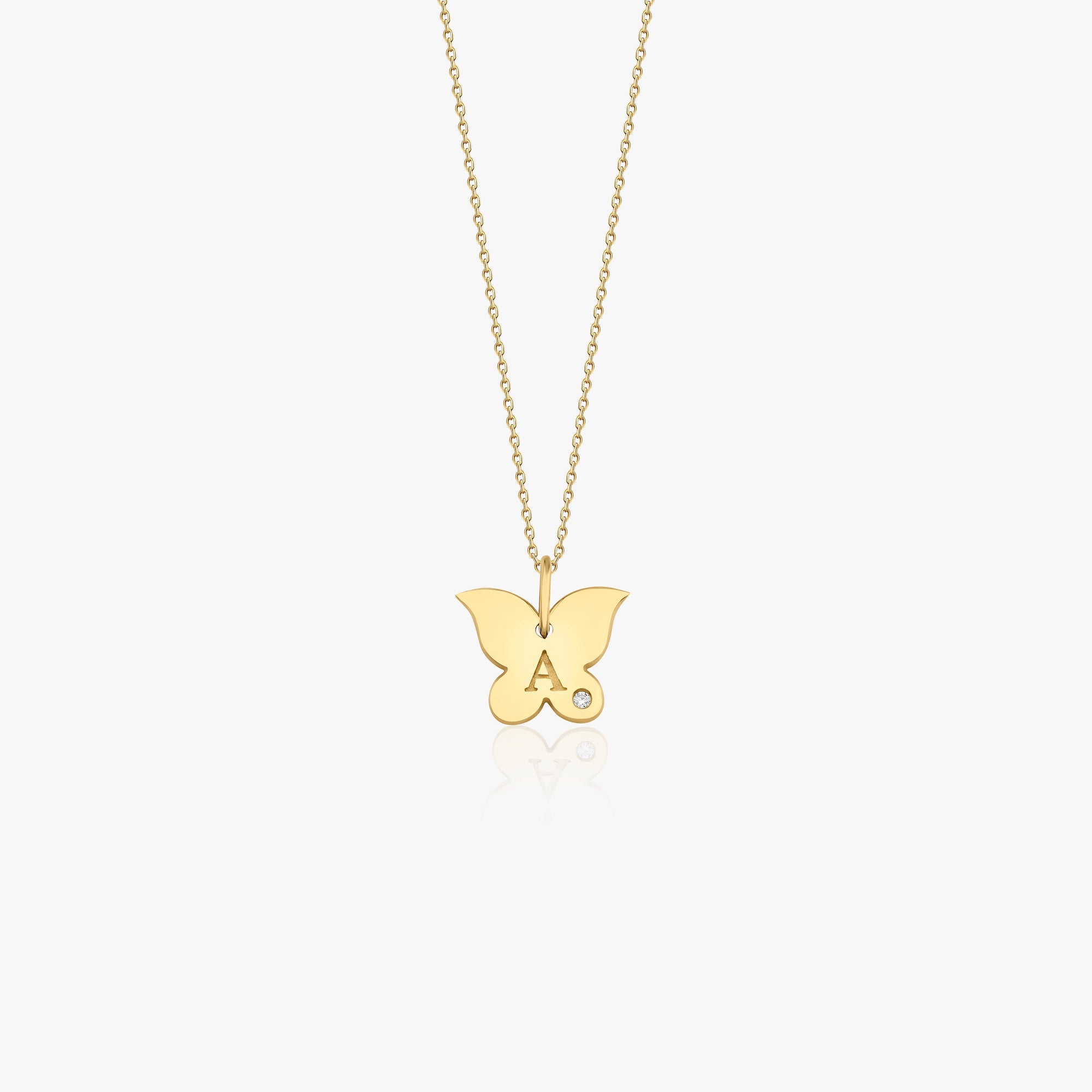Birthstone Butterfly Initial Pendant Necklace in 14K Gold