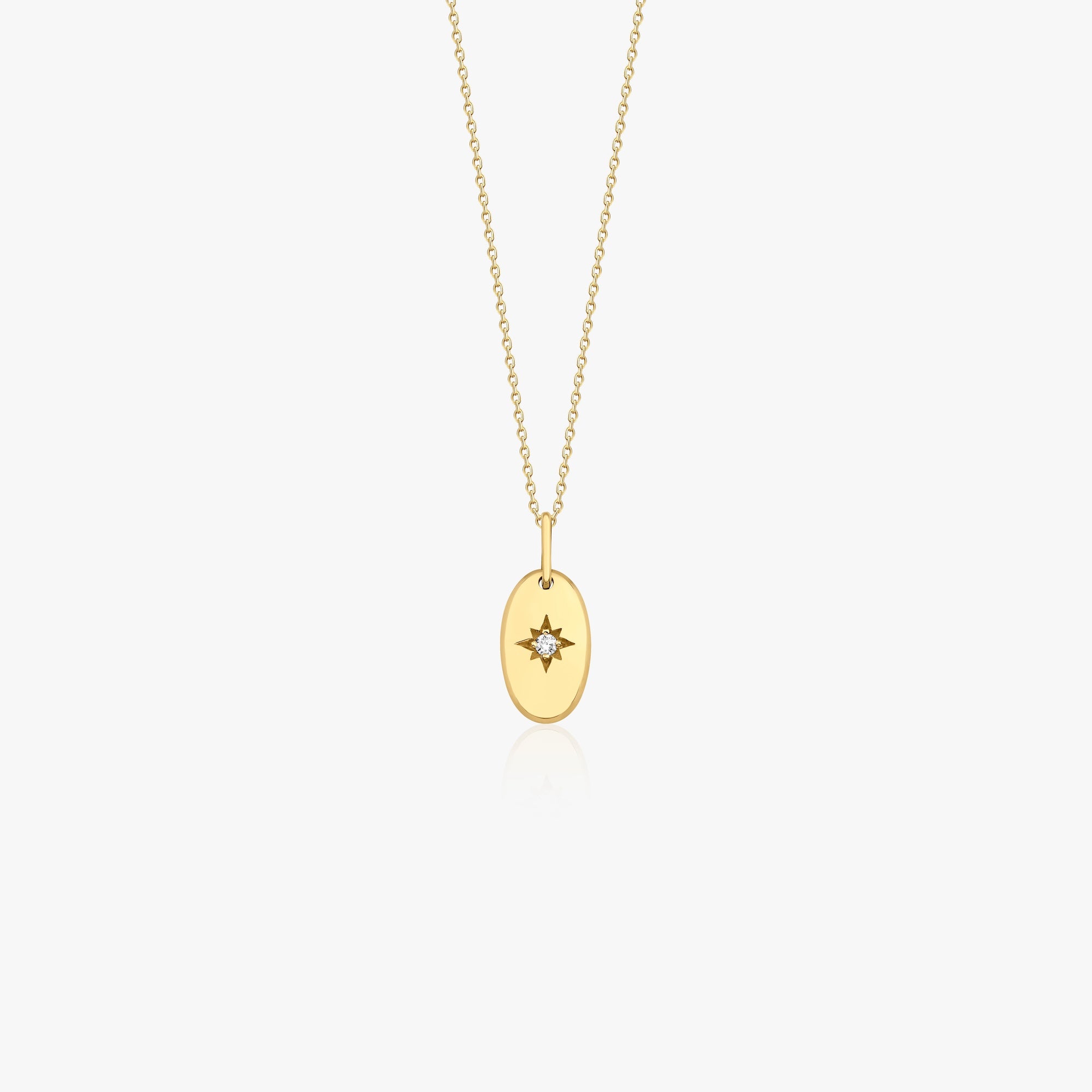 Mini Oval North Star Pendant Necklace in 14K Gold