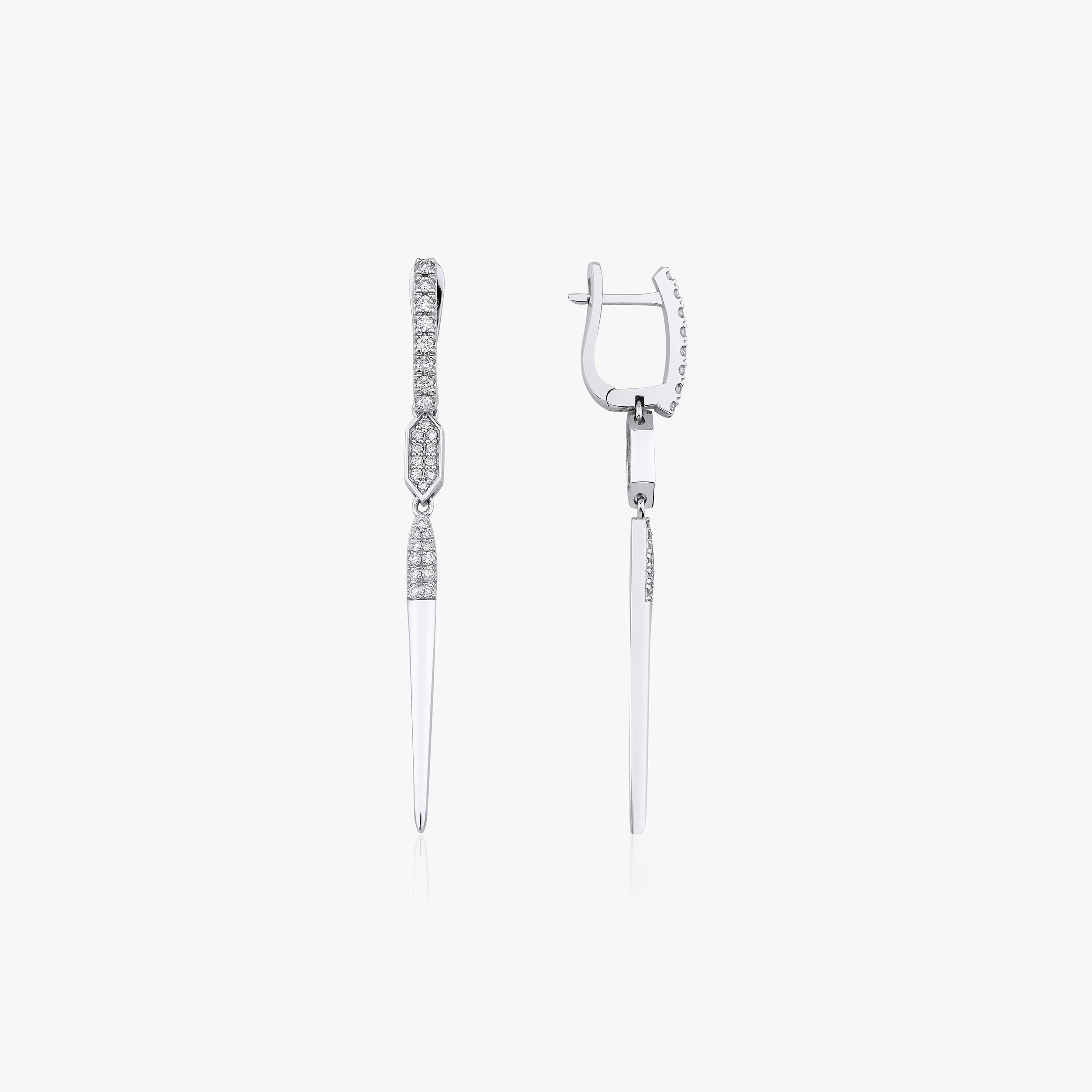 Diamond Long Spike Drop Earrings in 14K Gold