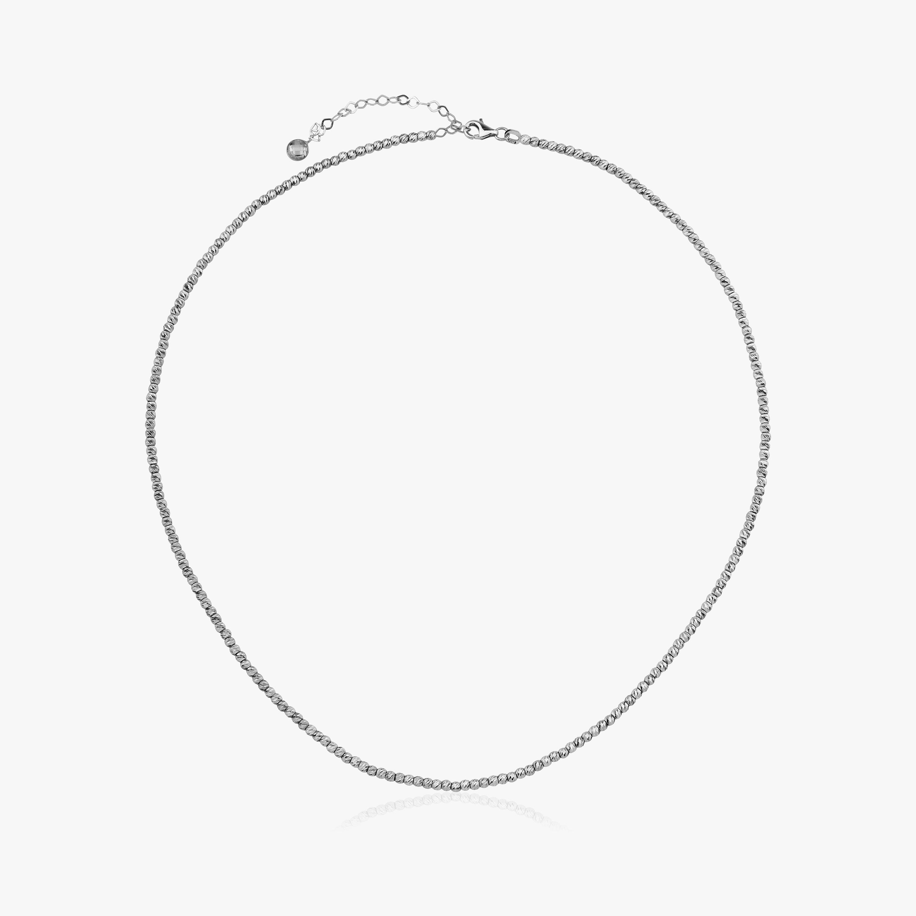 White Gold Laser Cut Beaded Chain Necklace