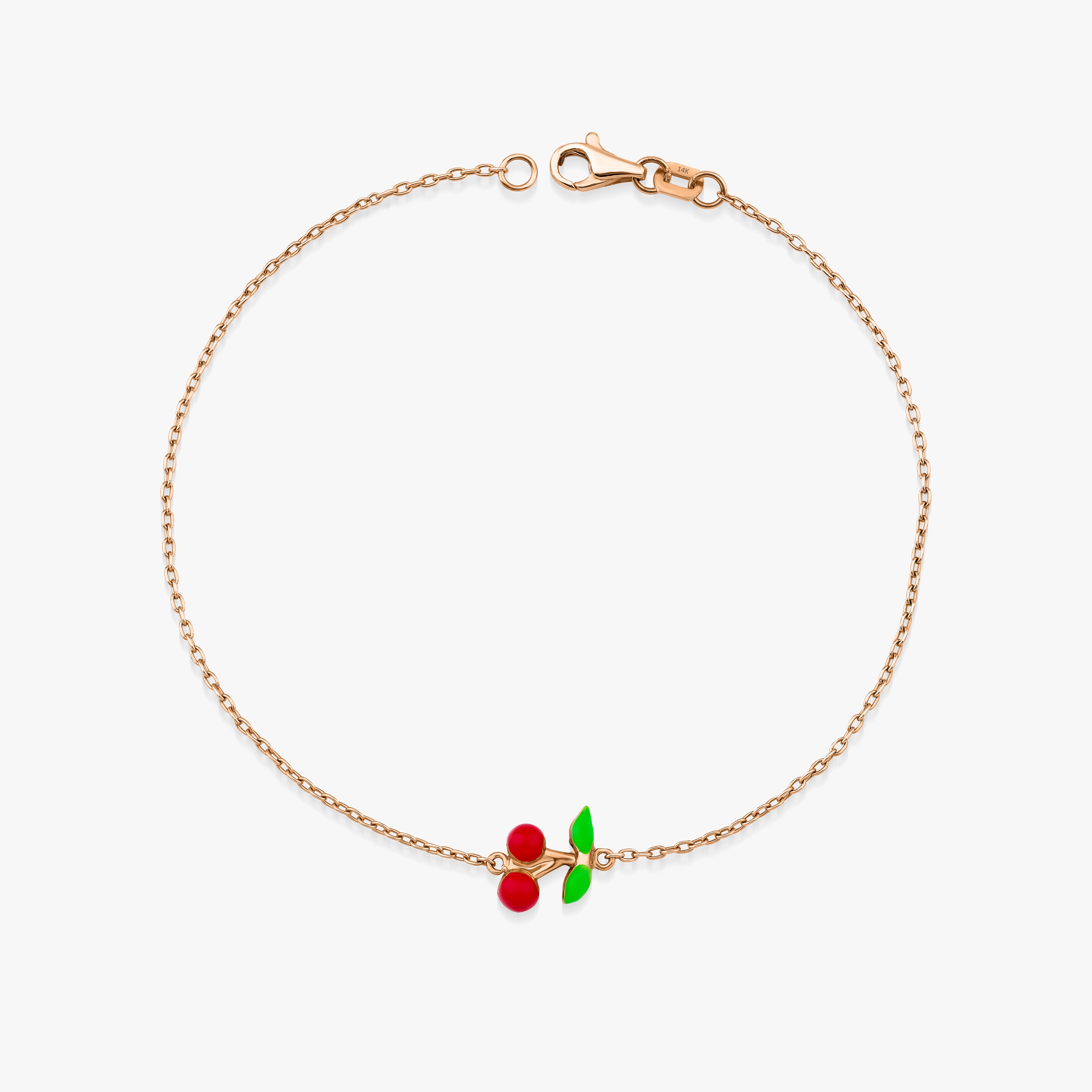 Red Cherry Bracelet in 14K Gold