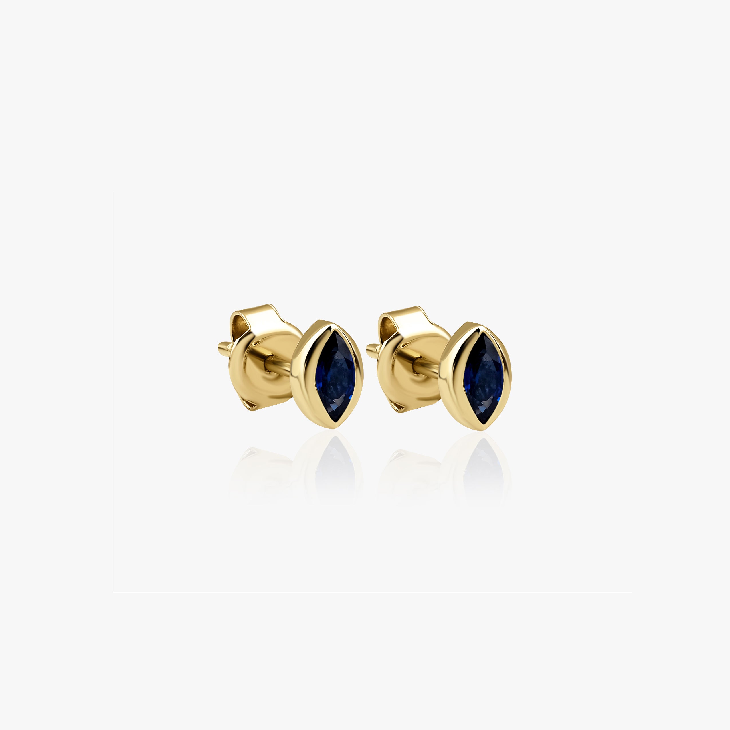 Marquise Blue Sapphire Stud Earrings Available in 14K and 18K Gold