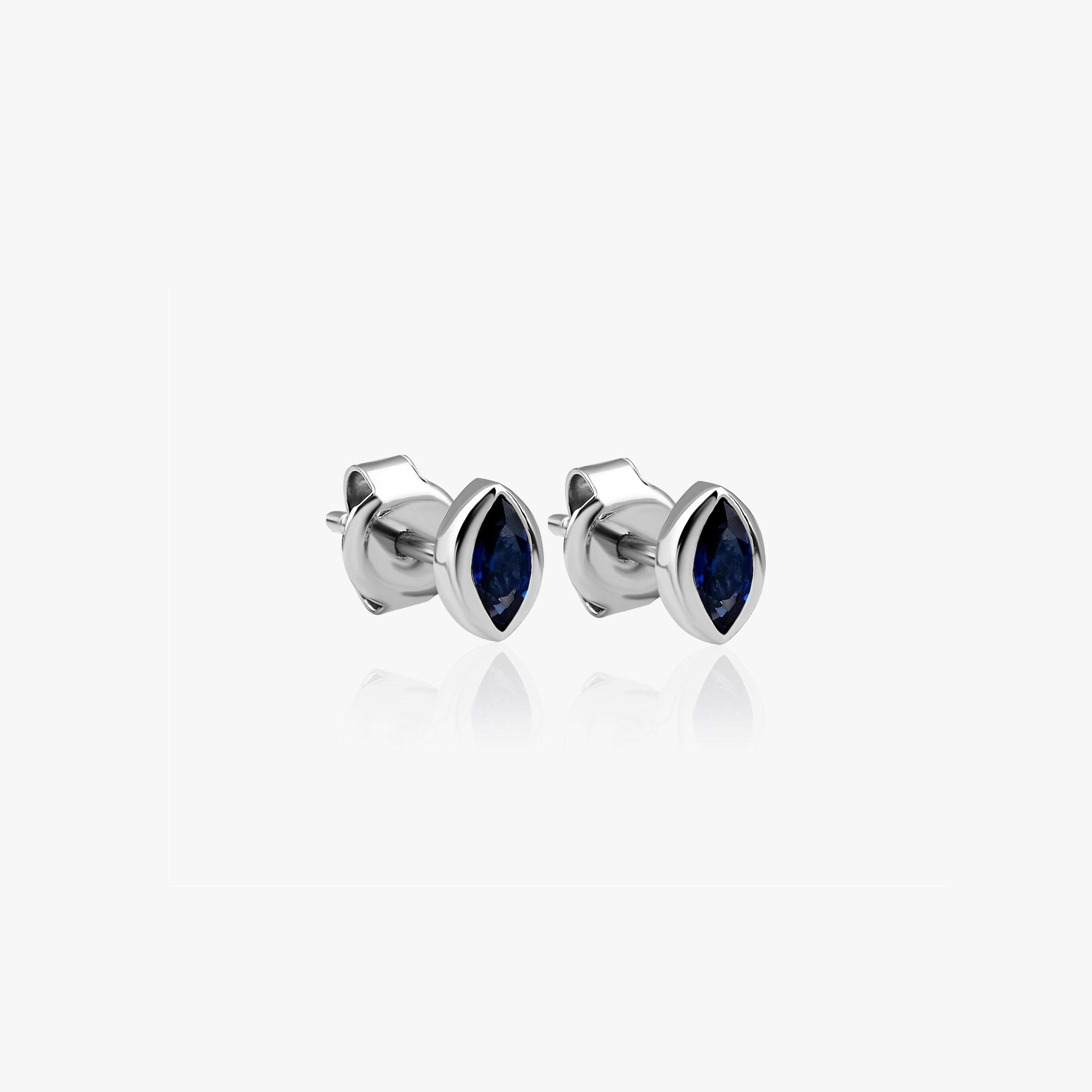 Marquise Blue Sapphire Stud Earrings Available in 14K and 18K Gold