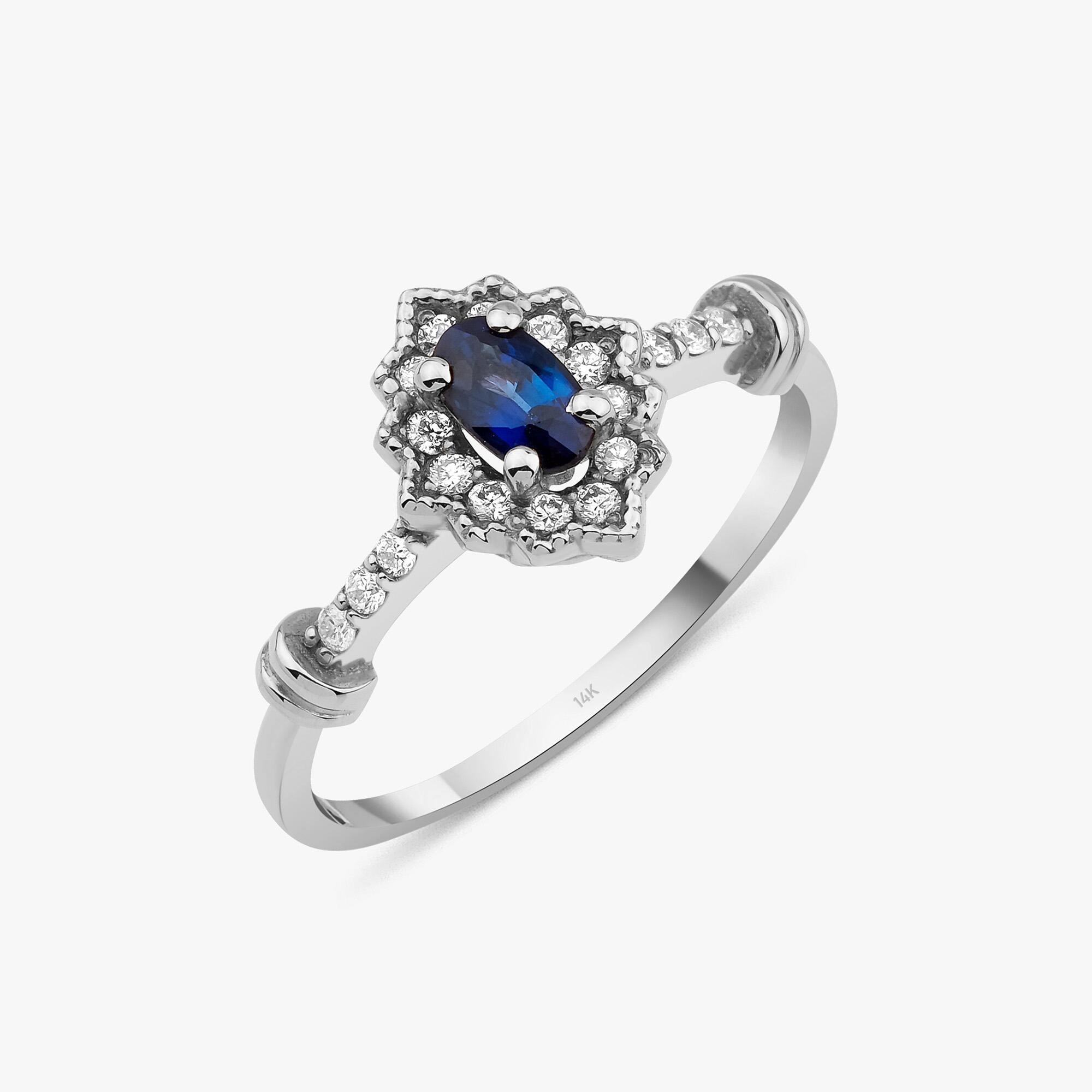 Blue Sapphire and Diamond North Star Ring