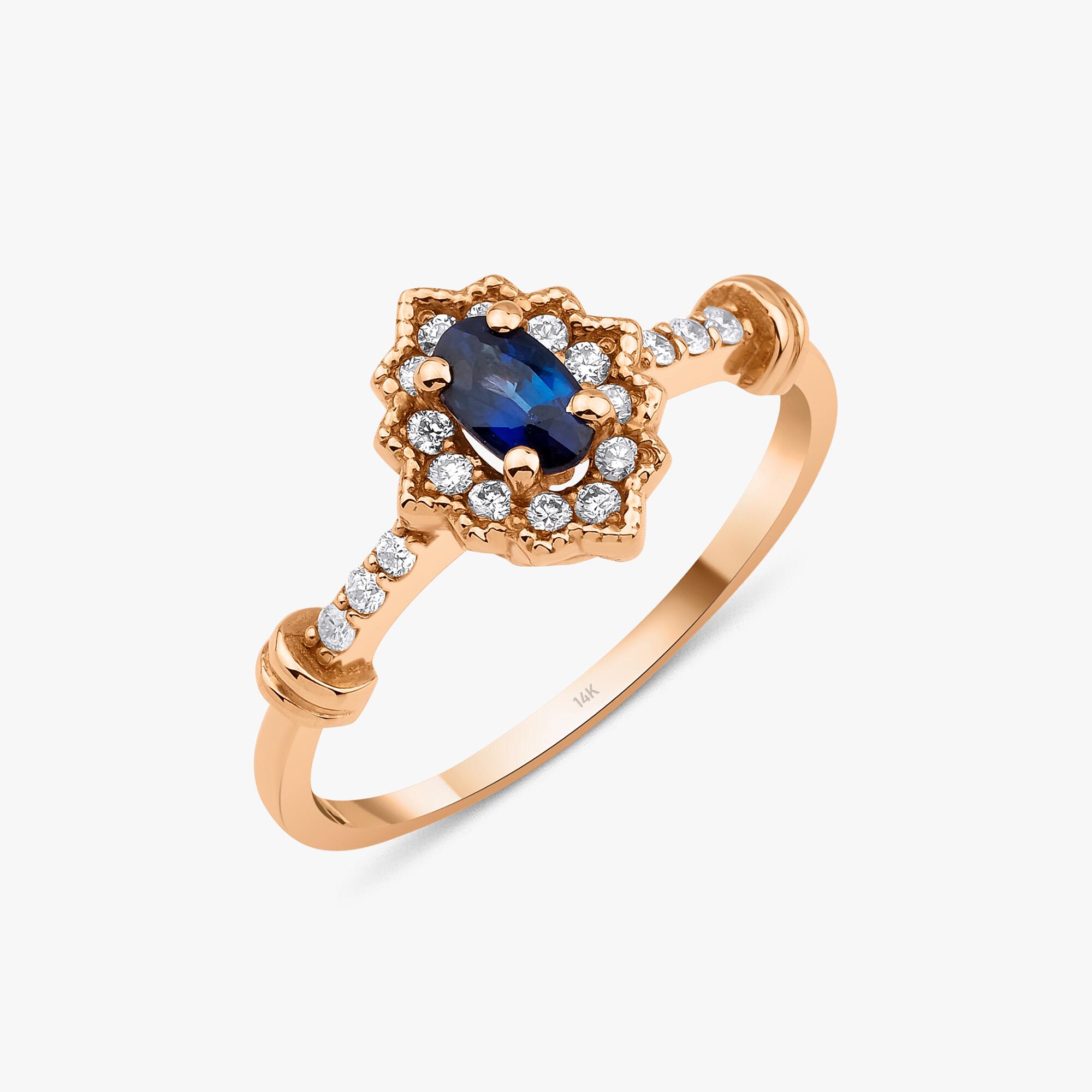 Blue Sapphire and Diamond North Star Ring