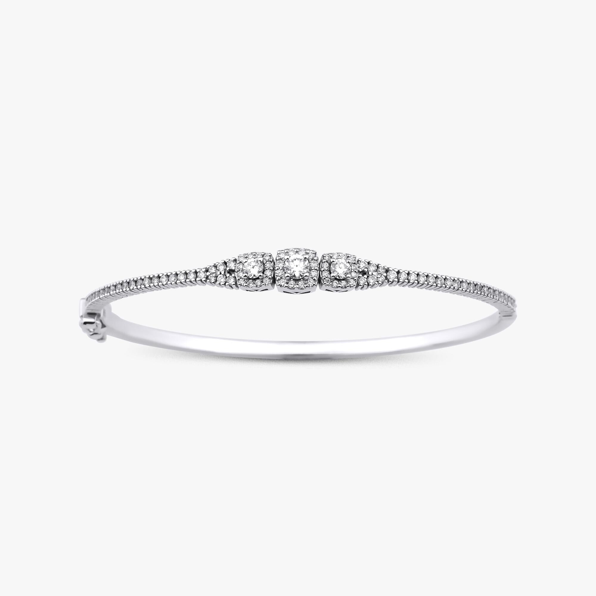 Three Diamond Solitaire Bangle in 14K Gold