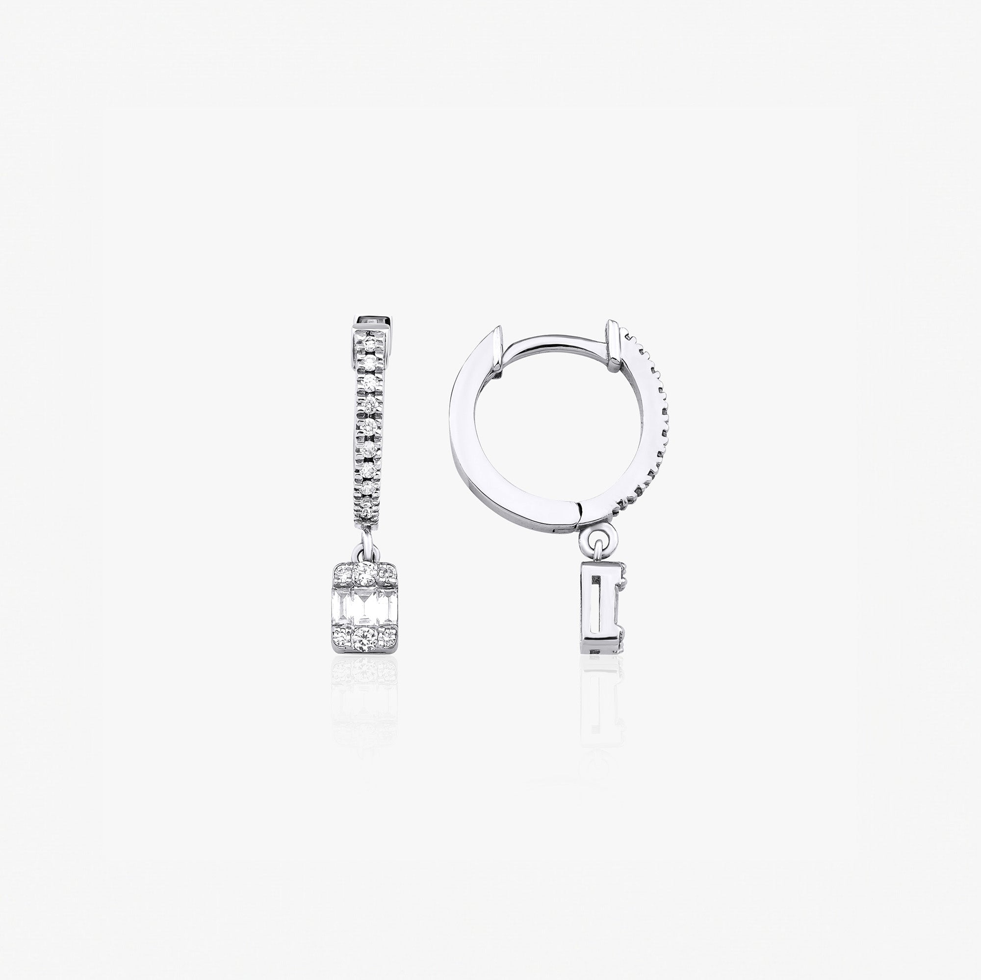 Baguette Dangle Hoops in 14K Gold