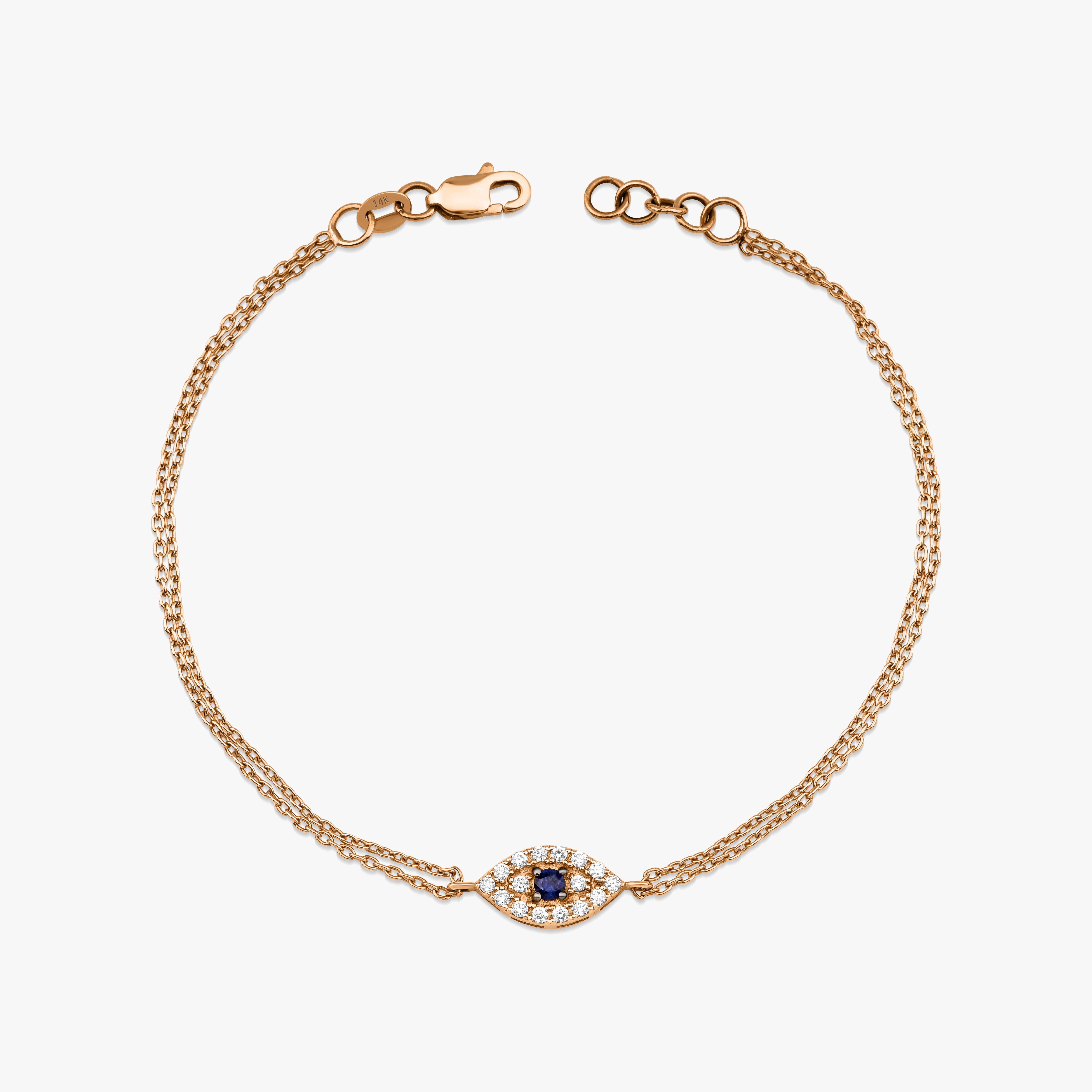 Blue Sapphire and Diamond Evil Eye Bracelet Available in 14K Gold and 18K Gold